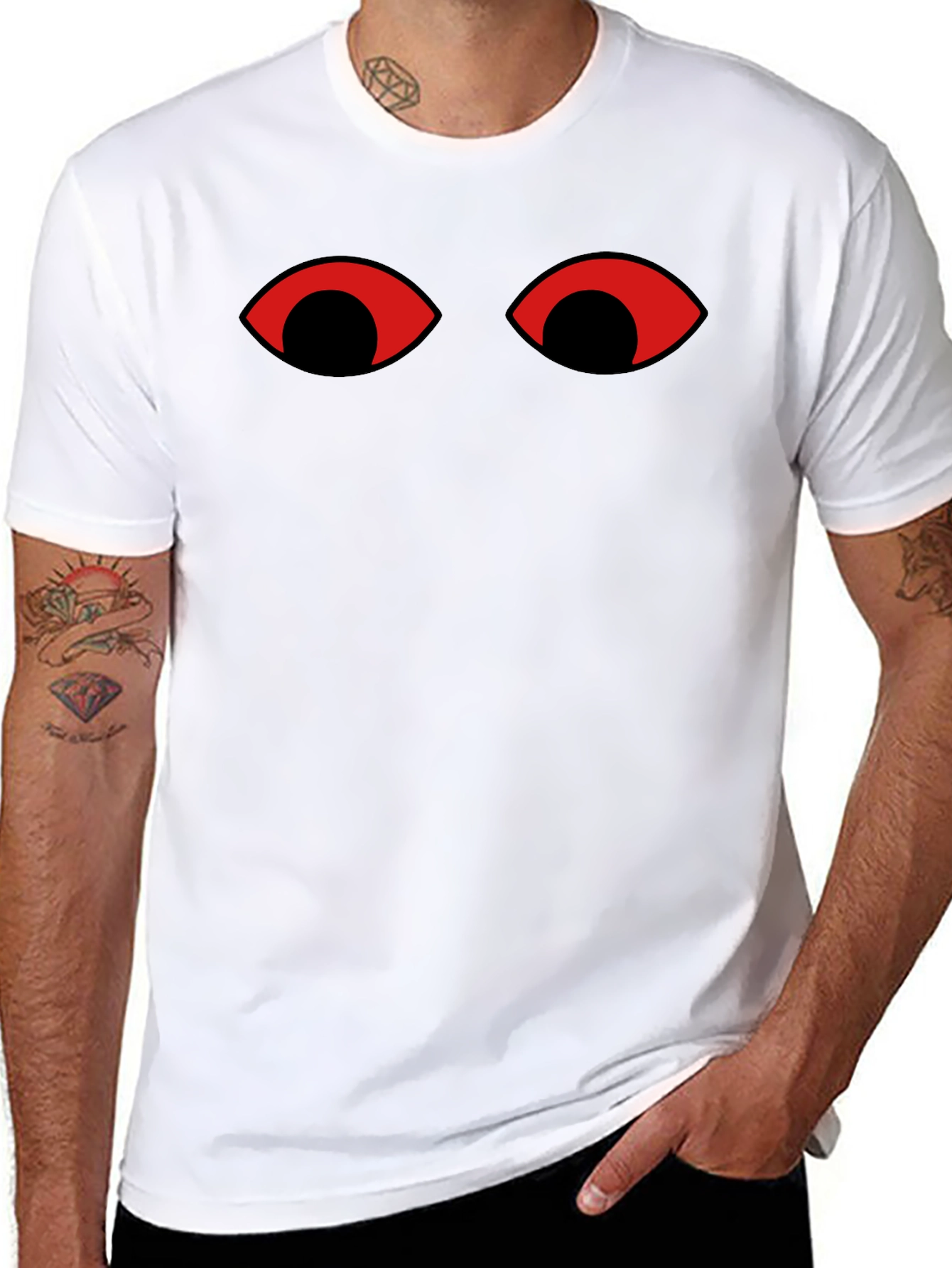 Black Mysterious Eyes Graphic Tee - Black Cotton T-Shirt view 8