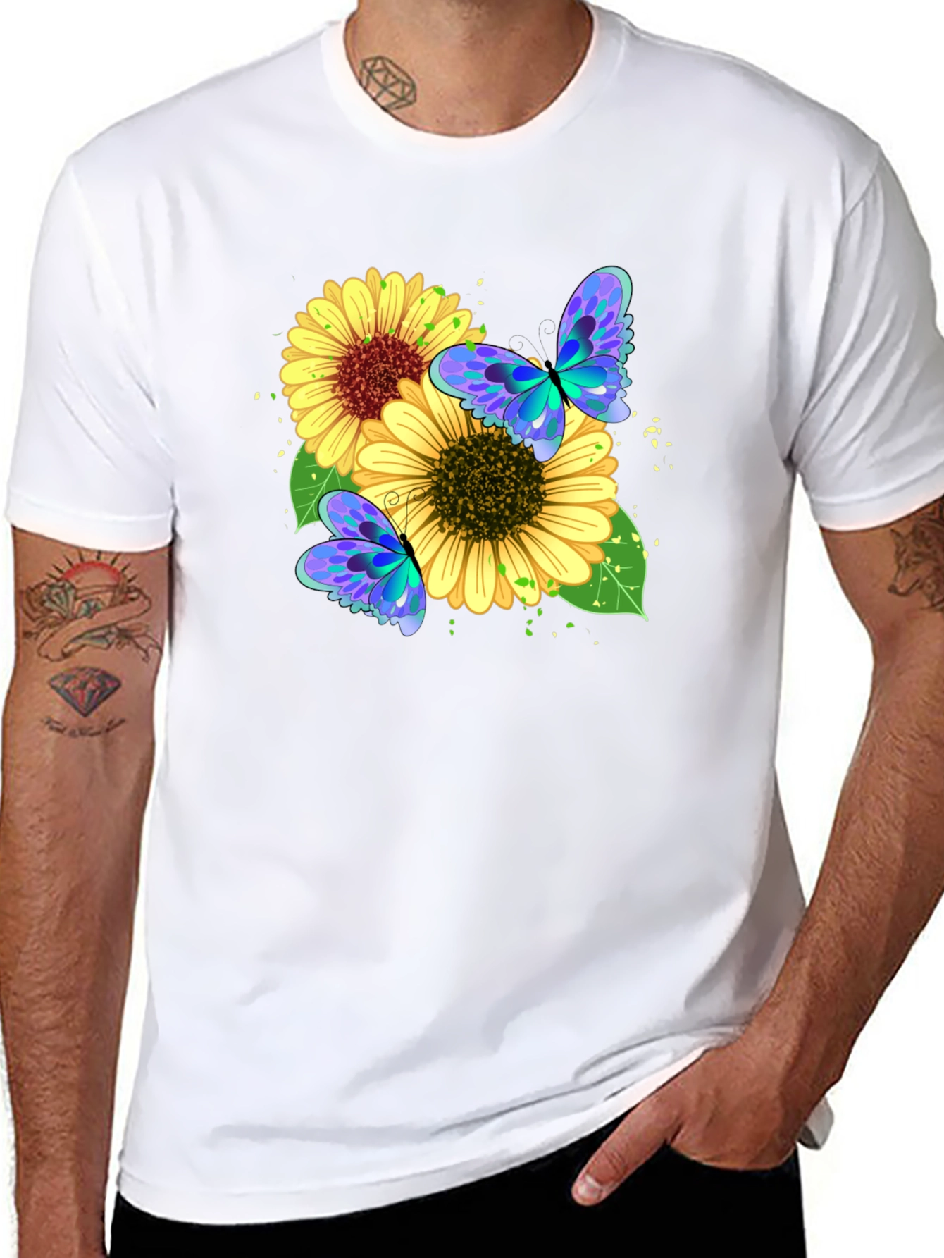 Black Sunflower Butterfly Graphic Tee - Black view 8