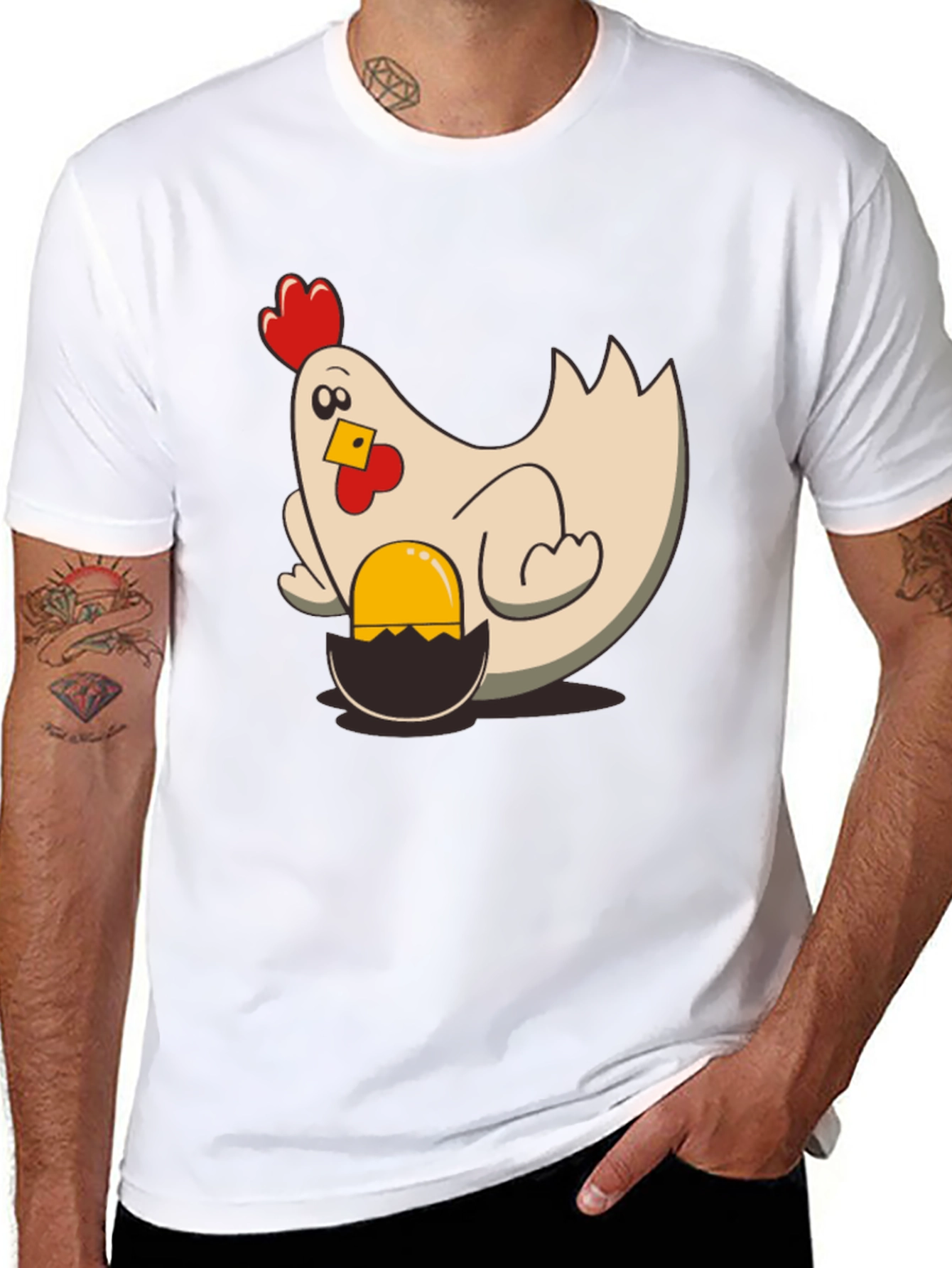 Black Funny Chicken and Egg T-Shirt - Novelty Graphic Tee view 8