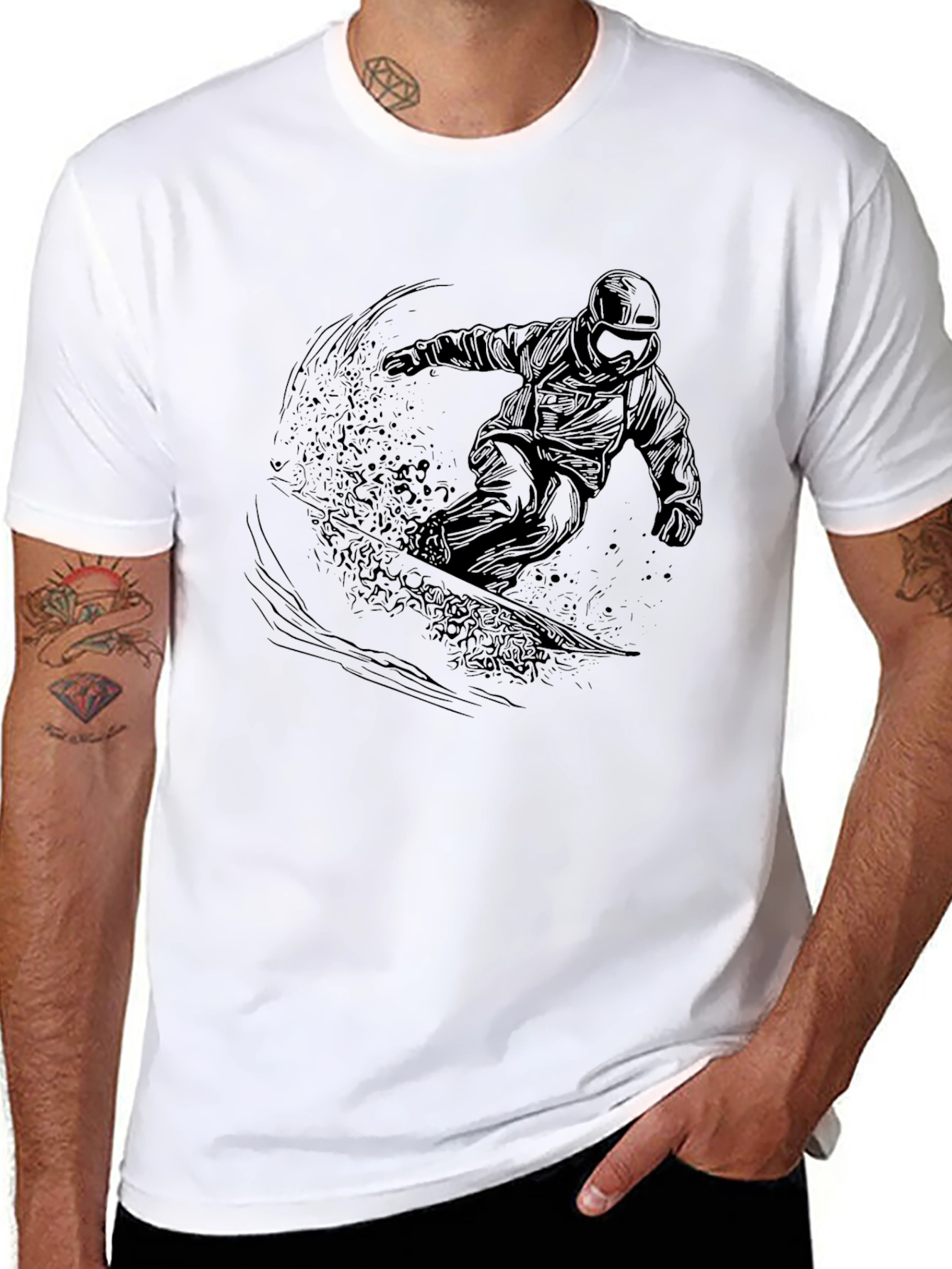 Black Black Snowboarder Graphic Tee - Men's Casual T-Shirt view 8