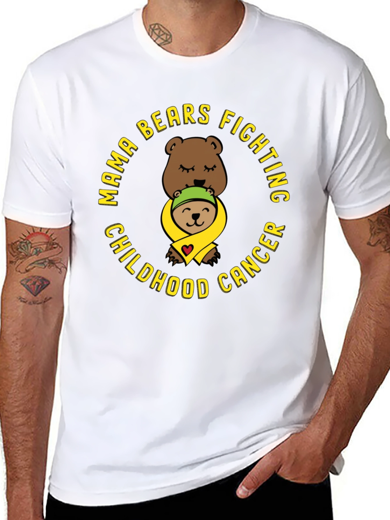 Black Mama Bears Fighting Childhood Cancer T-Shirt view 8