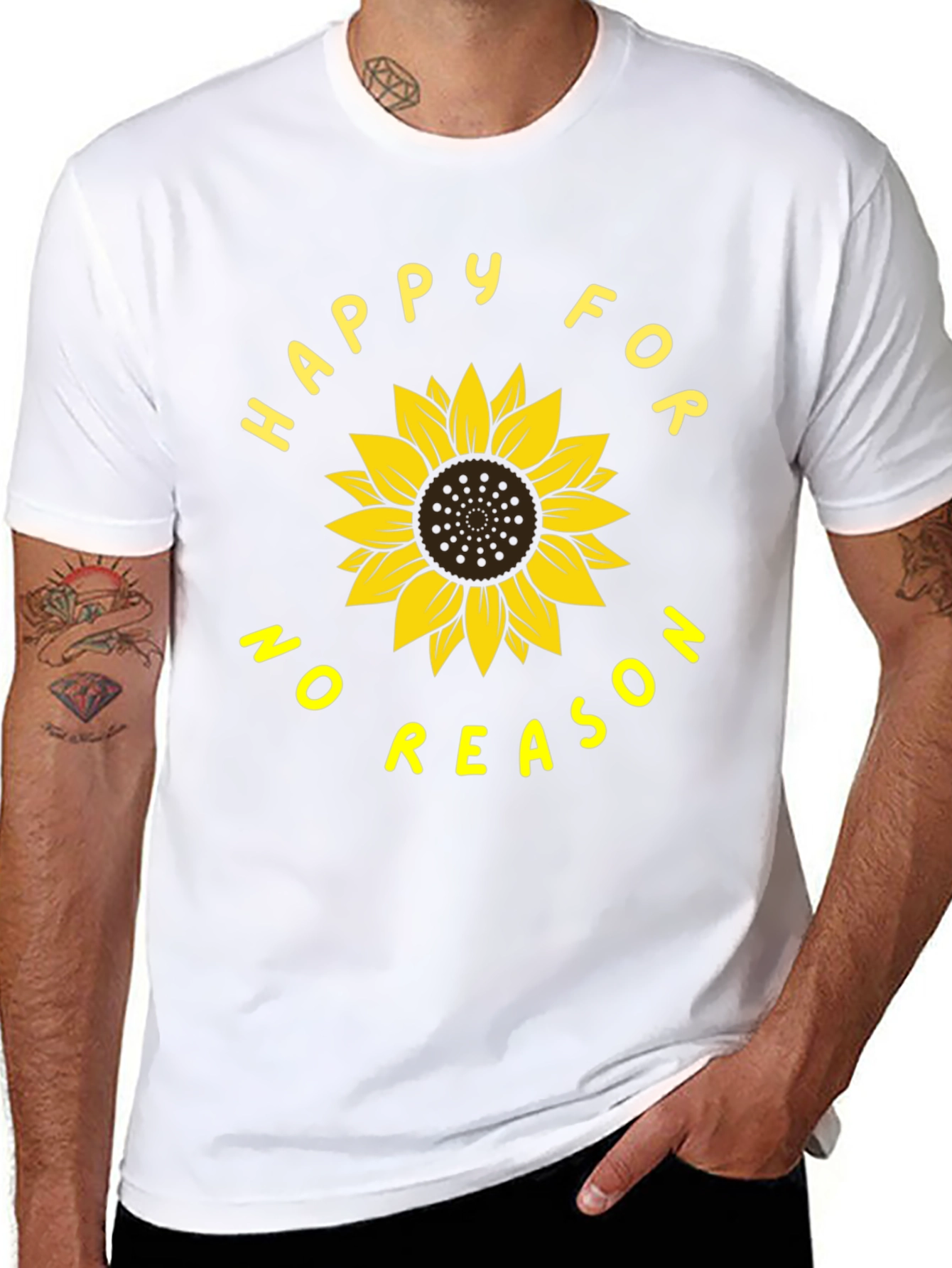Black Happy For No Reason Sunflower Graphic Tee view 8