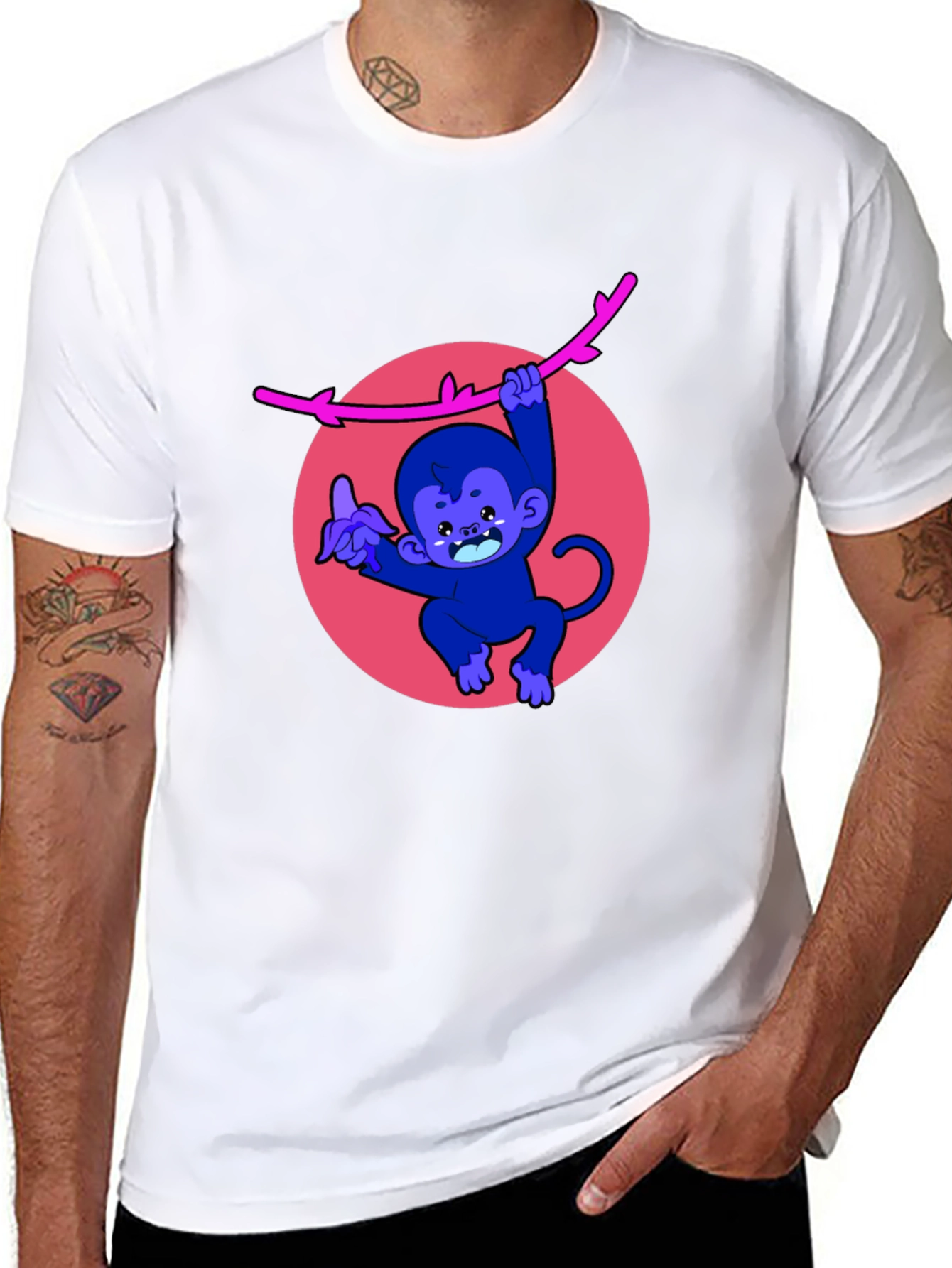 Black Monkey on a Branch Graphic Tee - Men's Black T-Shirt view 8