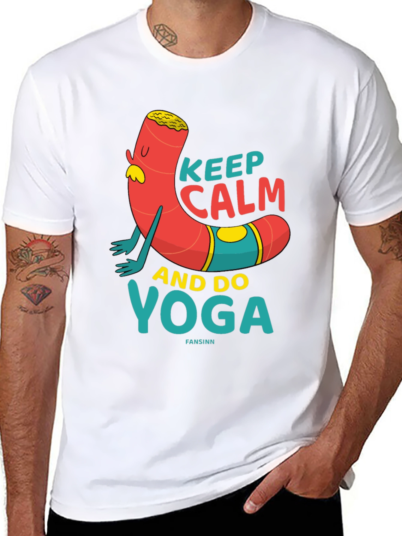 Black Keep Calm Yoga Cartoon T-Shirt view 8