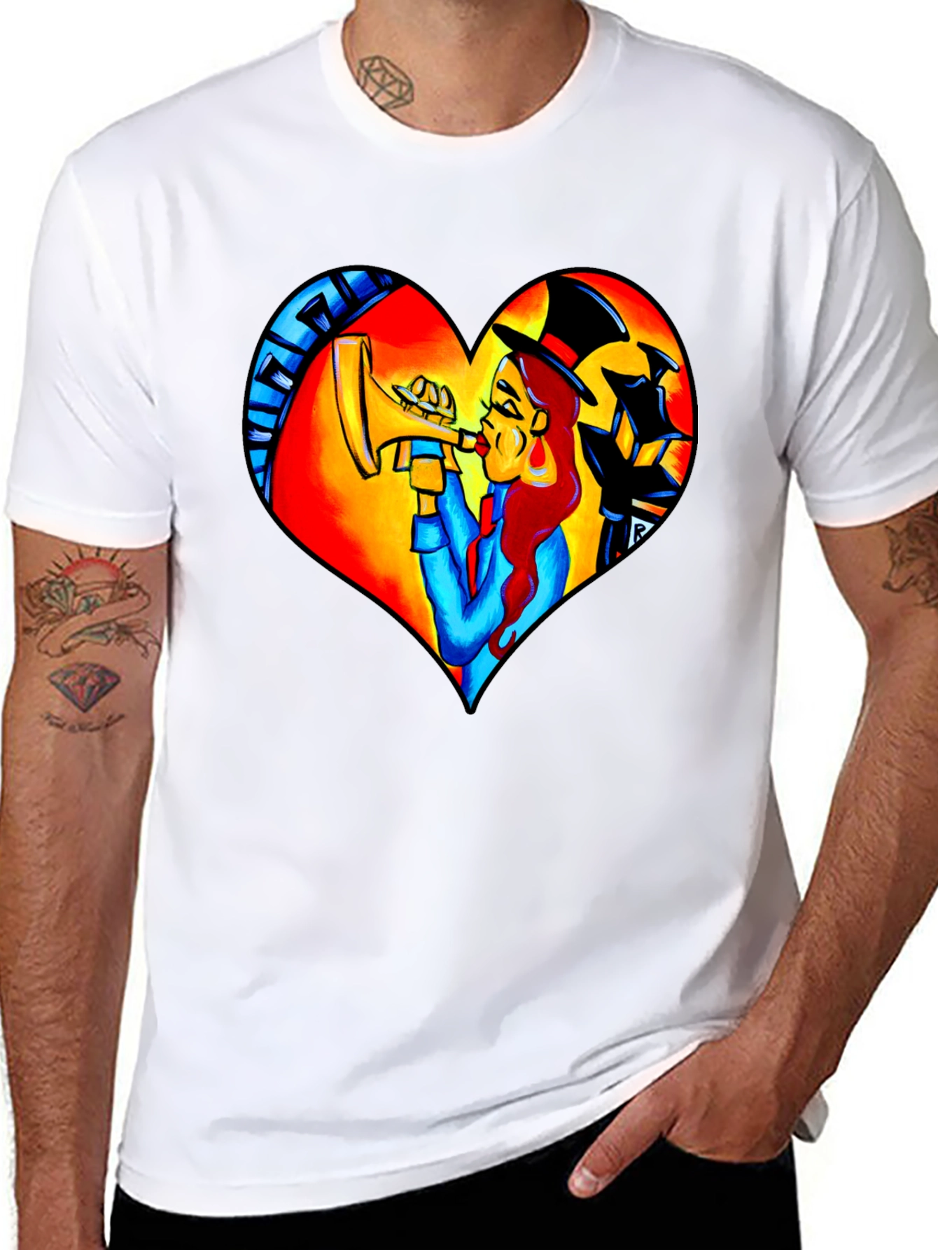 Black Jazz Heart T-Shirt - Musical Design view 8