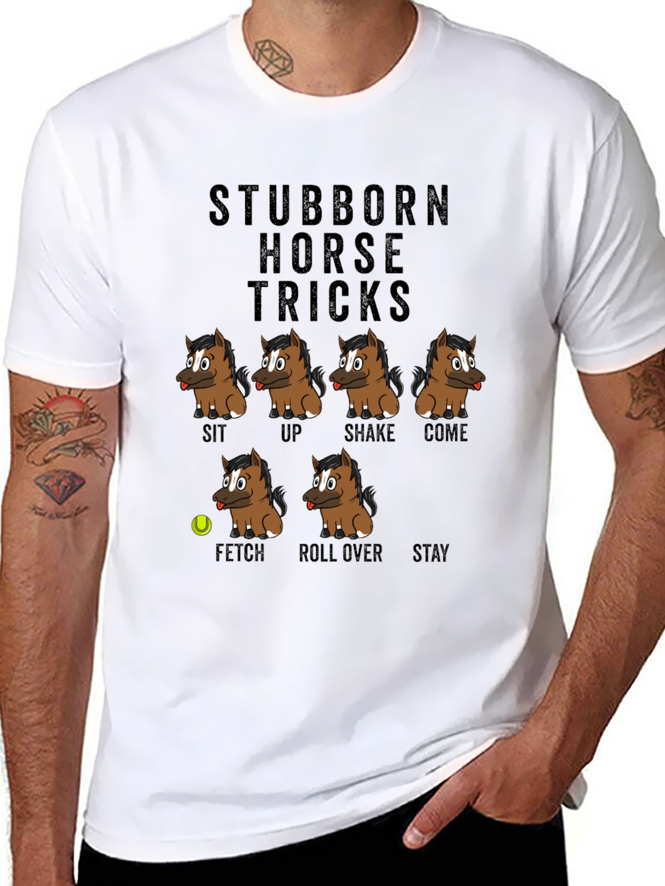Black Stubborn Horse Tricks Graphic T-Shirt view 8