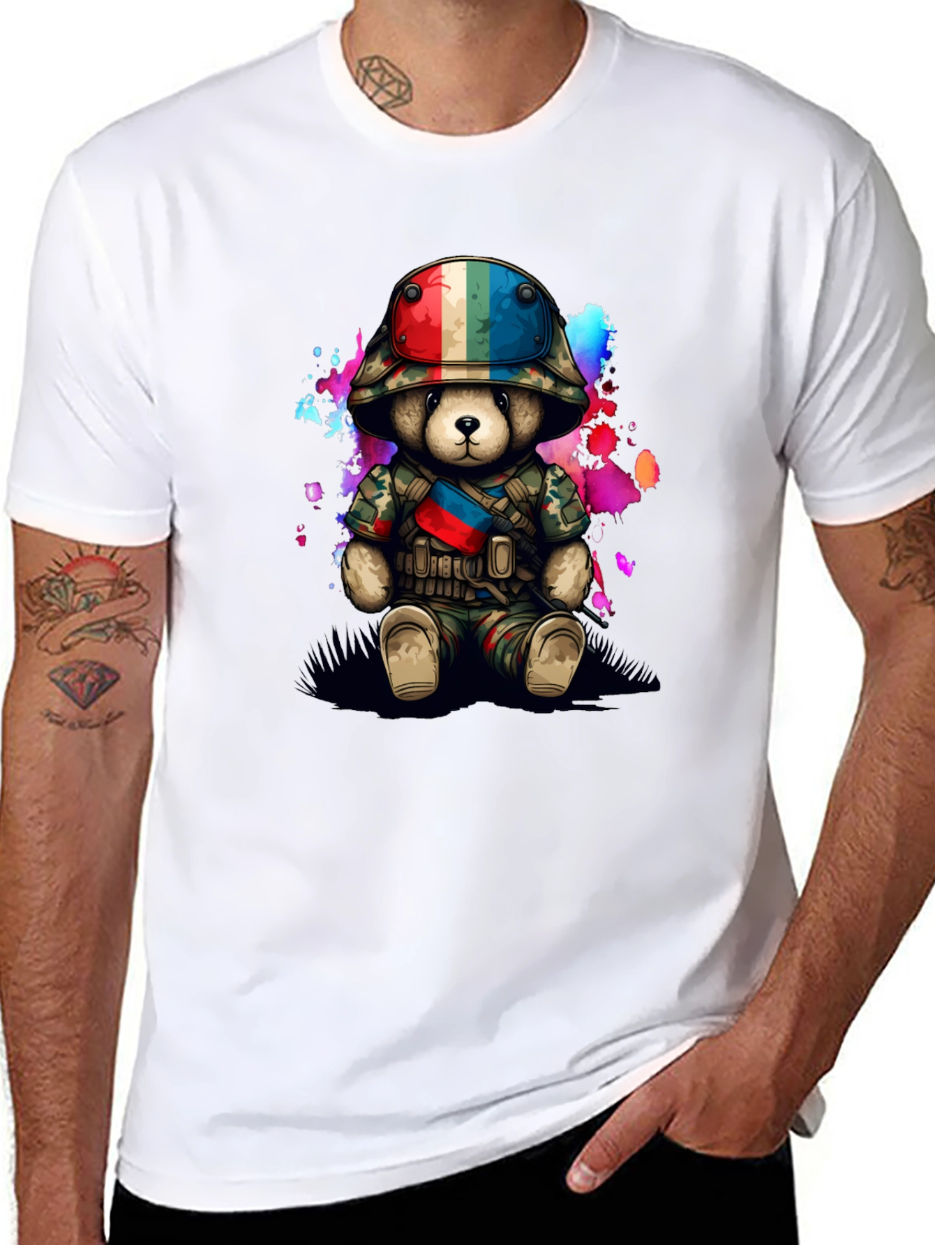 Black Military Teddy Bear Graphic T-Shirt view 8