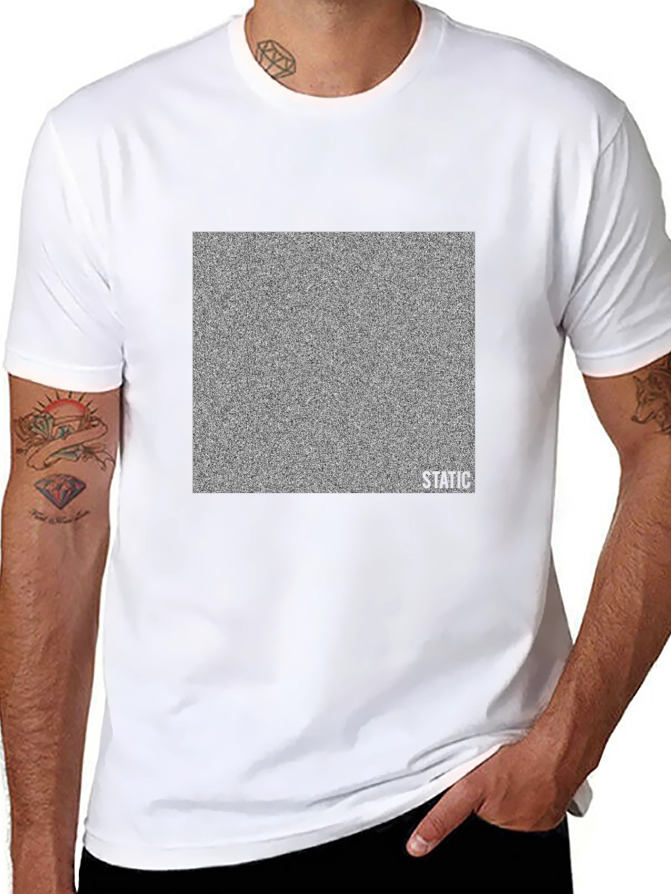 Black Static Noise Graphic Tee - Black Cotton Casual Wear view 8