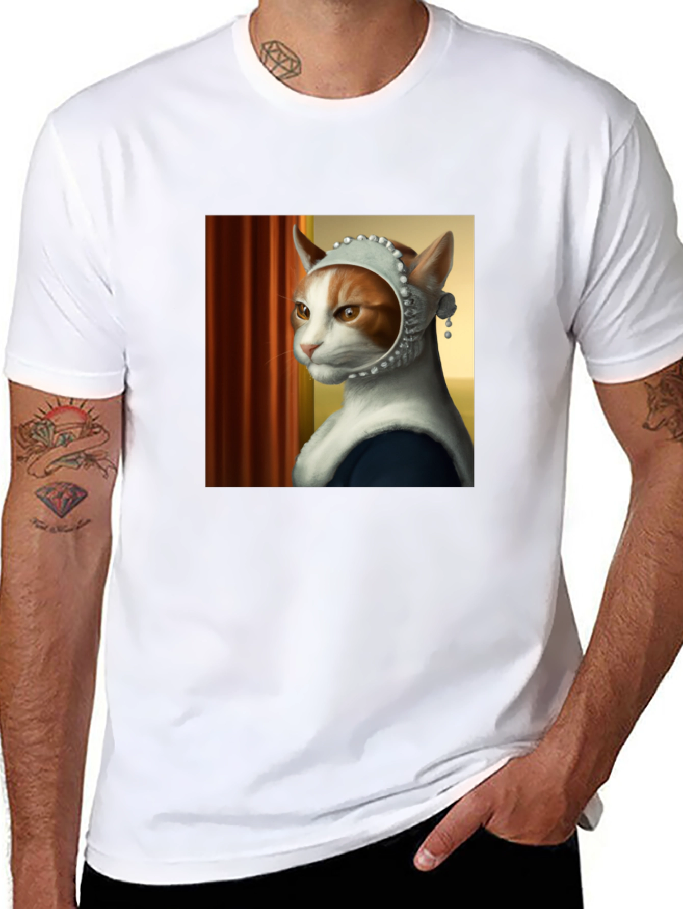 Black Cat with Pearl Earring T-Shirt view 8