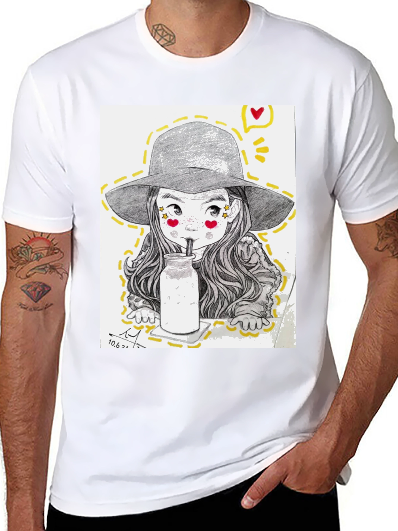 Black Charming Sketch Style Graphic Tee view 8