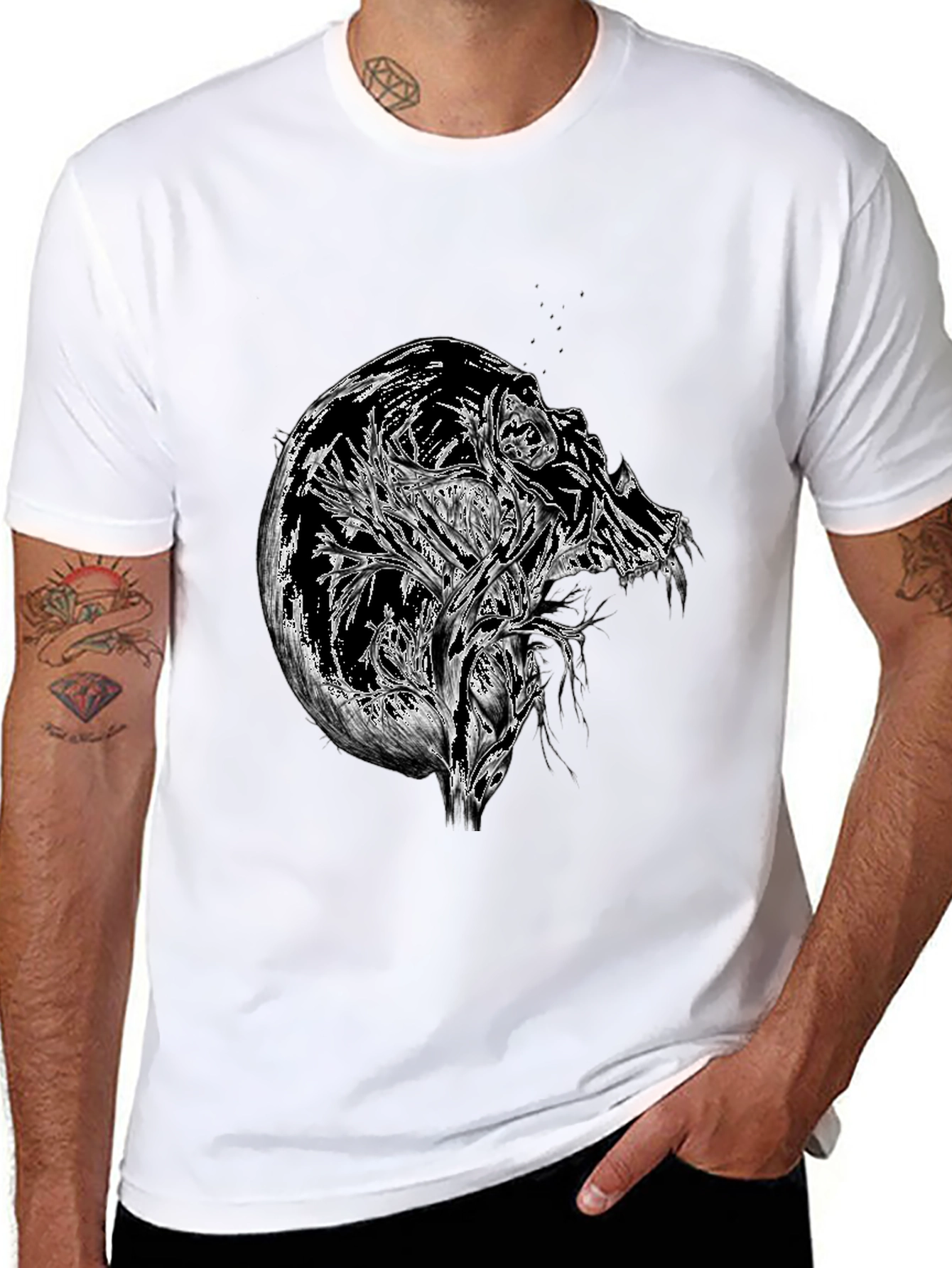 Black Abstract Skull Graphic Black T-Shirt view 8