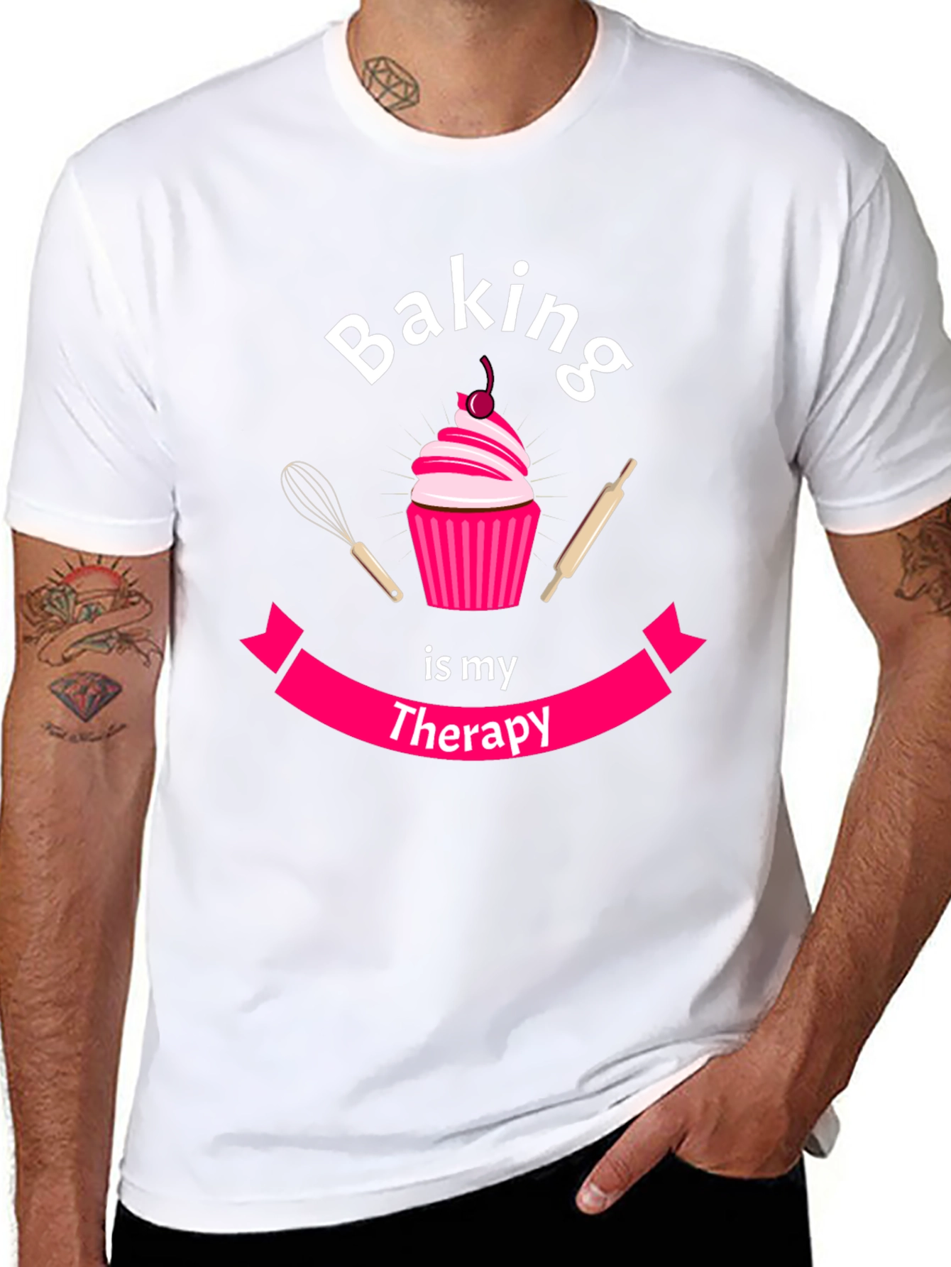 Black Baking is My Therapy T-Shirt - Cupcake Design view 8