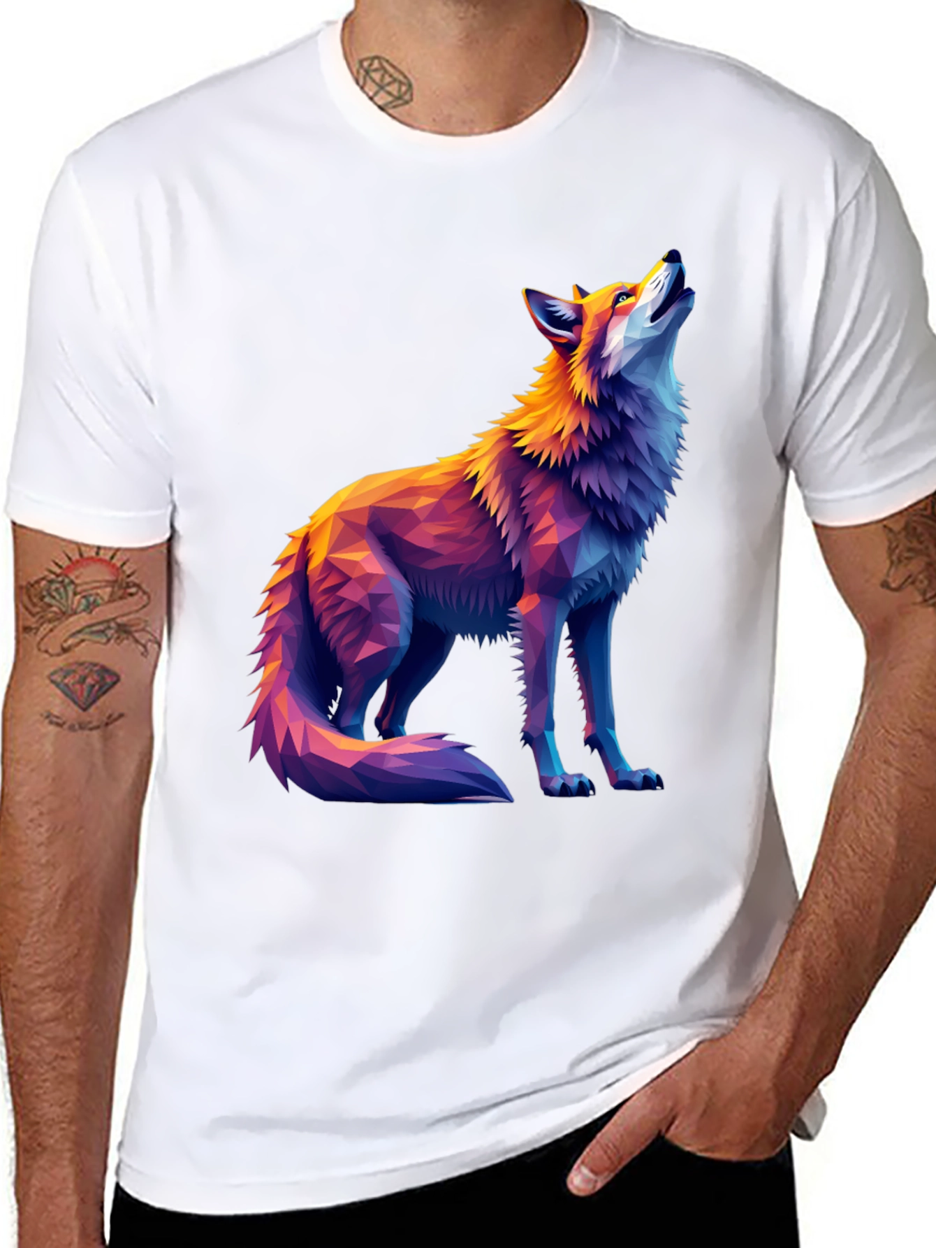 Black Geometric Wolf Graphic Tee - Artistic Black T-Shirt view 8