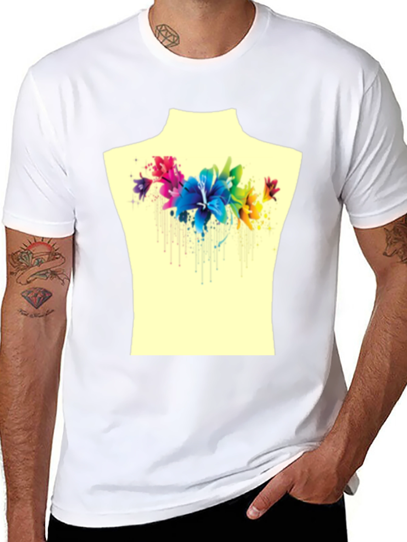 Black Floral Watercolor Graphic Tee - Stylish Men's T-Shirt view 8