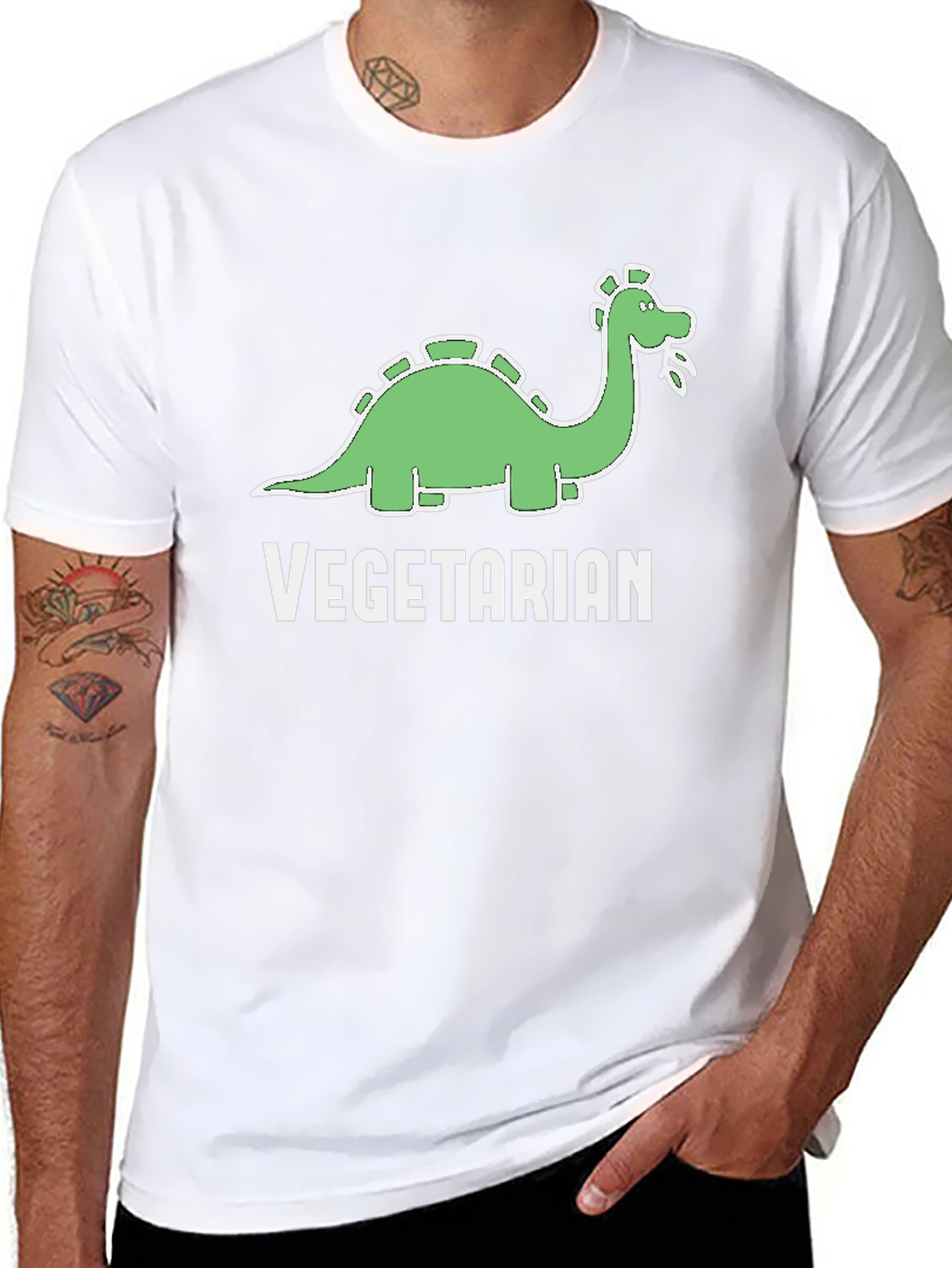 Black Vegetarian Dinosaur T-Shirt Funny Graphic Tee view 8