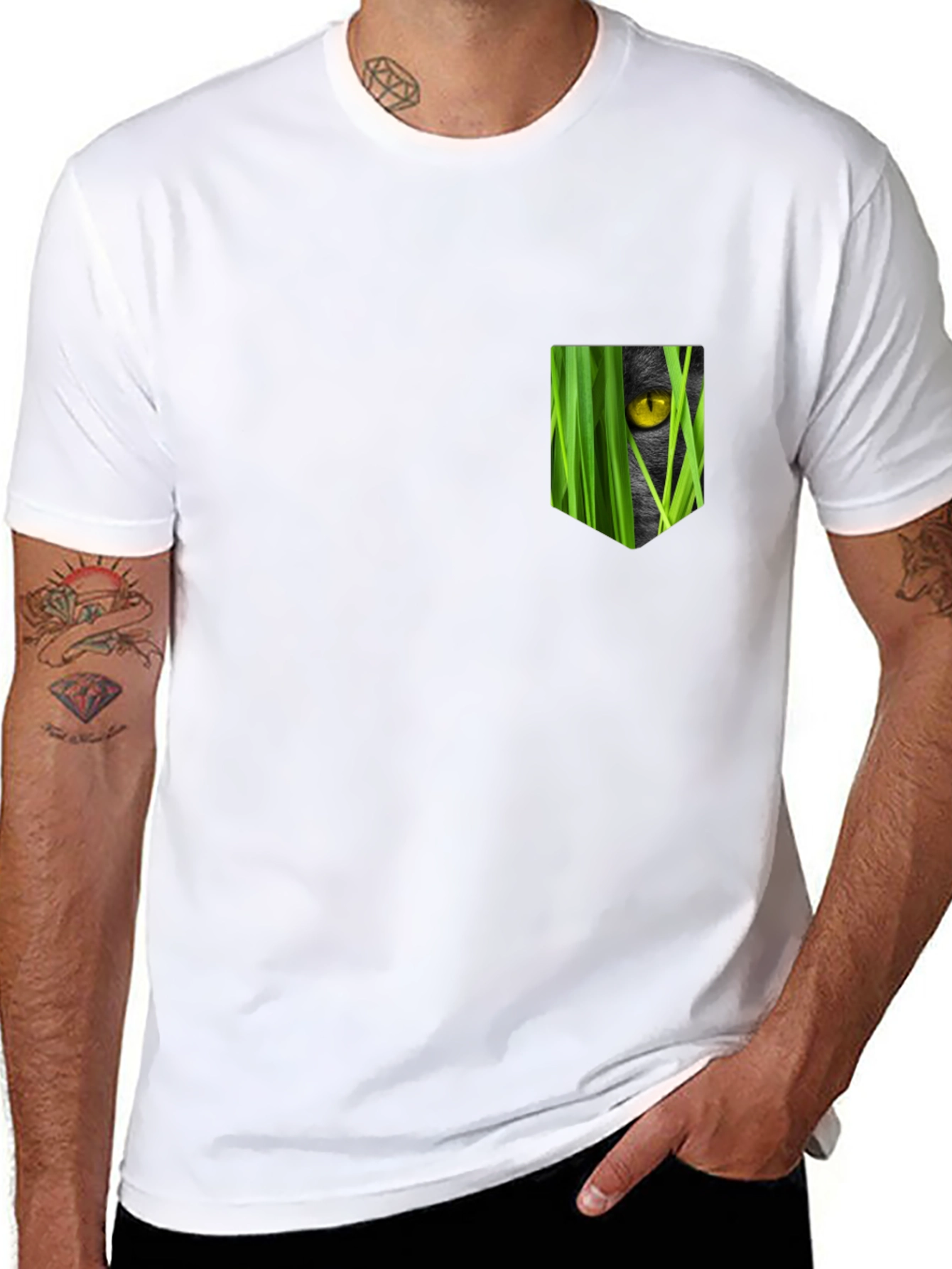 Black Black Cat Peek Pocket T-Shirt - Novelty Graphic Tee view 8