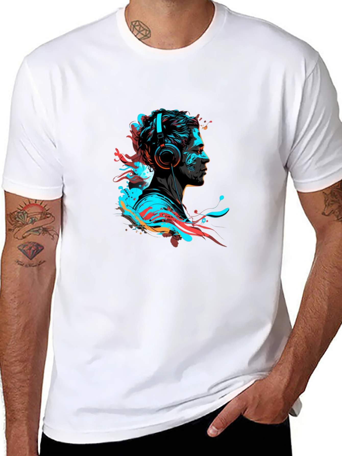 Black Abstract Headphone Graphic Tee - Black view 8