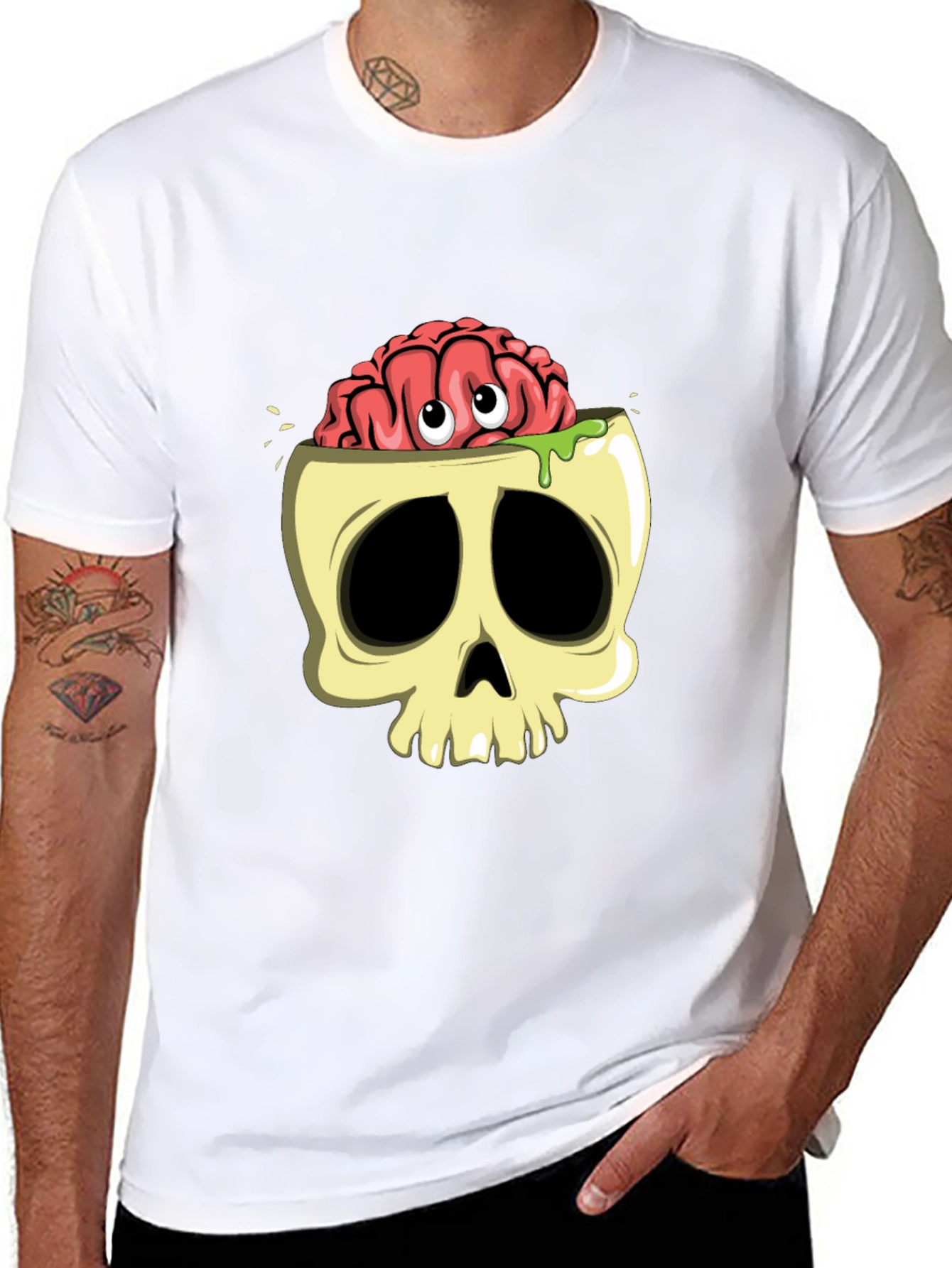 Black Brain Skull Graphic T-Shirt view 8