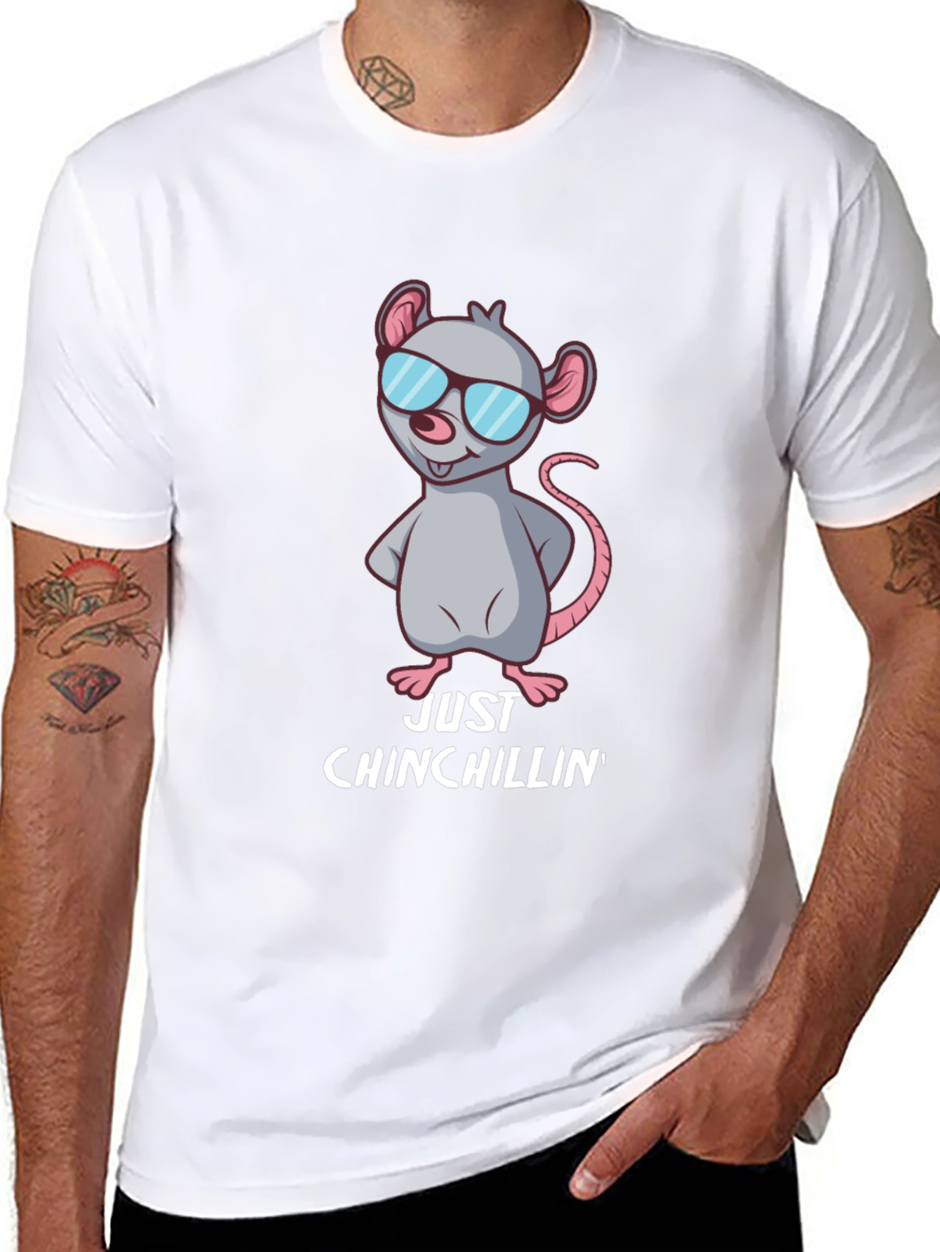 Black Just Chinchillin' Tee - Cool Chinchilla Design view 8
