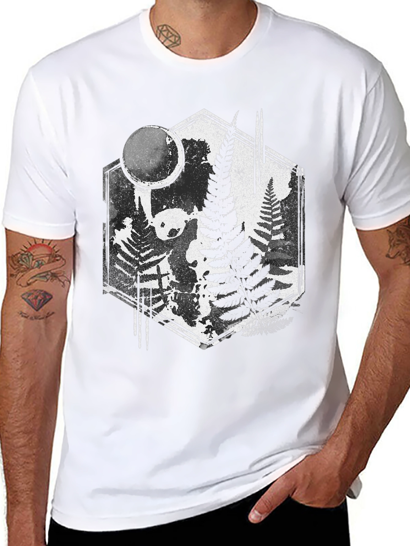Black Fern Forest Panda Black T-Shirt - Nature Inspired Graphic Tee view 8