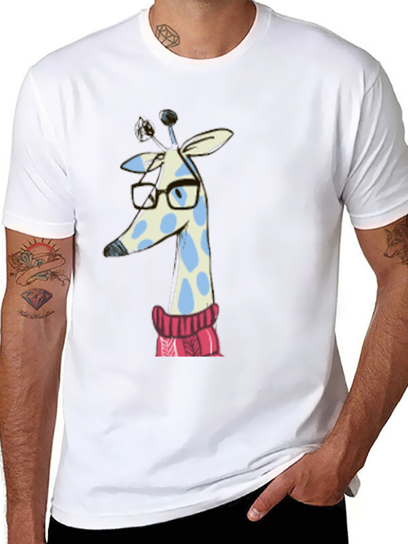 Black Giraffe in Sweater Graphic Tee - Unisex Black T-Shirt view 8