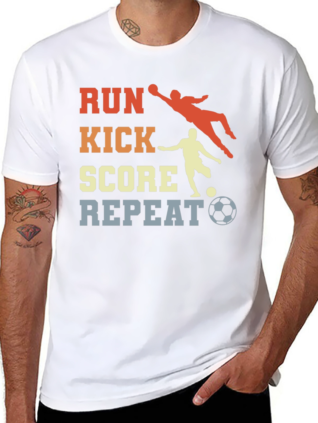 Black Run Kick Score Repeat Soccer T-Shirt view 8