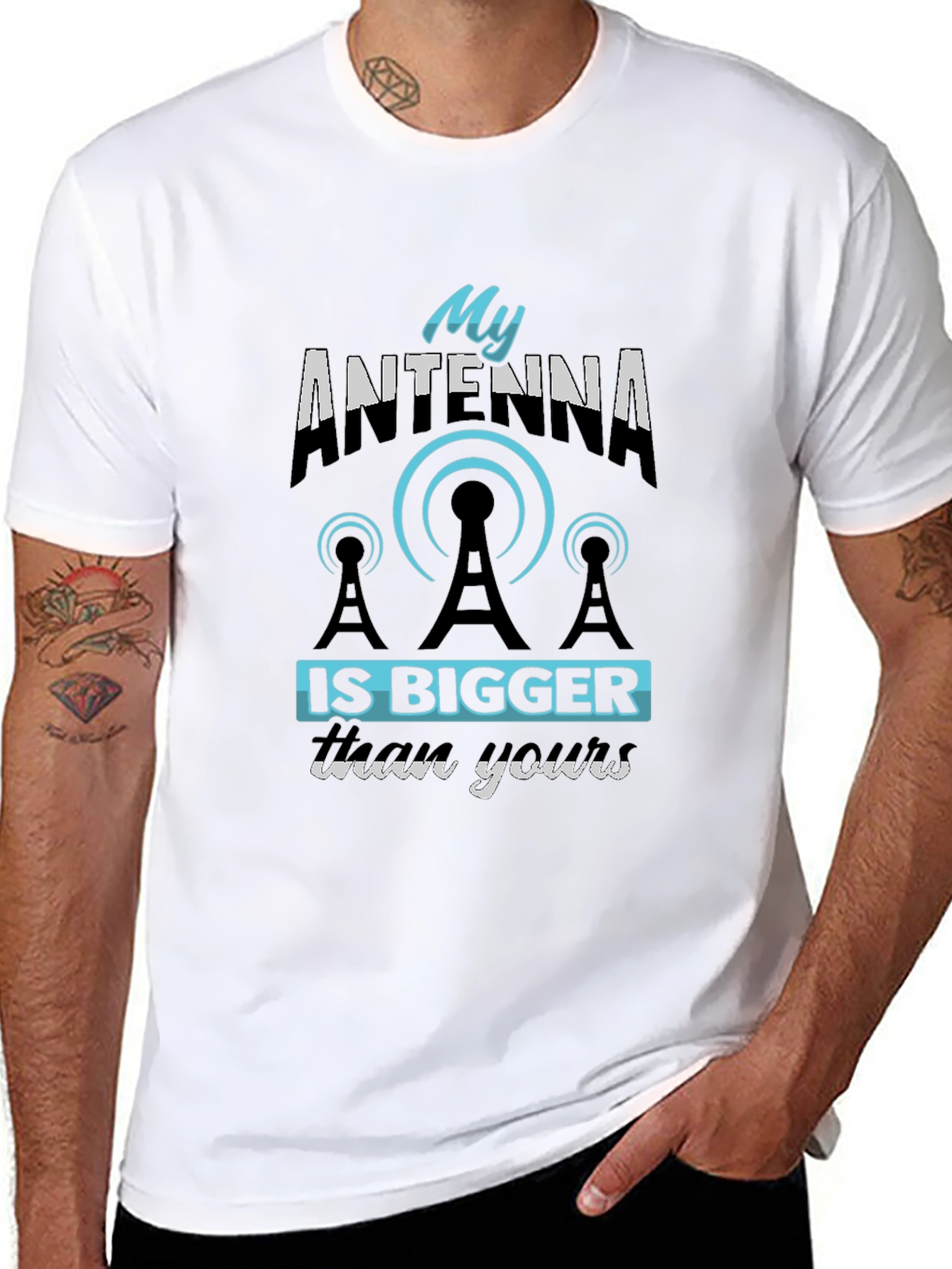 Black Funny Antenna T-Shirt - My Antenna Is Bigger Than Yours view 8