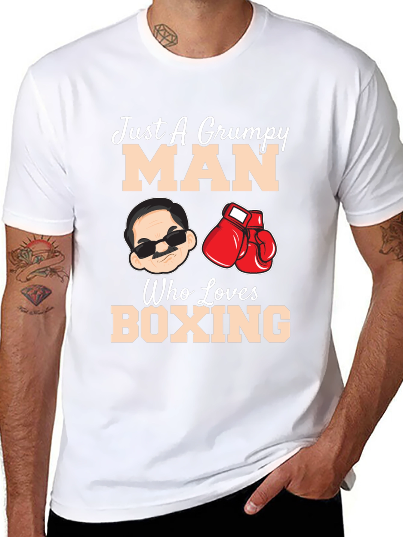 Black Grumpy Man Boxing Lover Graphic T-Shirt view 8