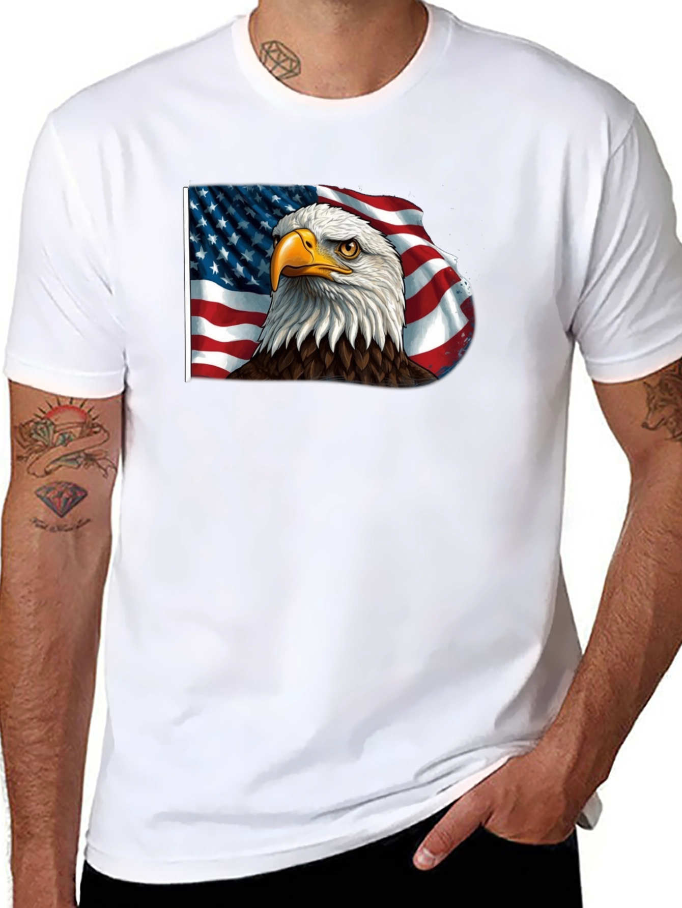 Black American Eagle Flag Graphic Tee - Patriotic Style view 8
