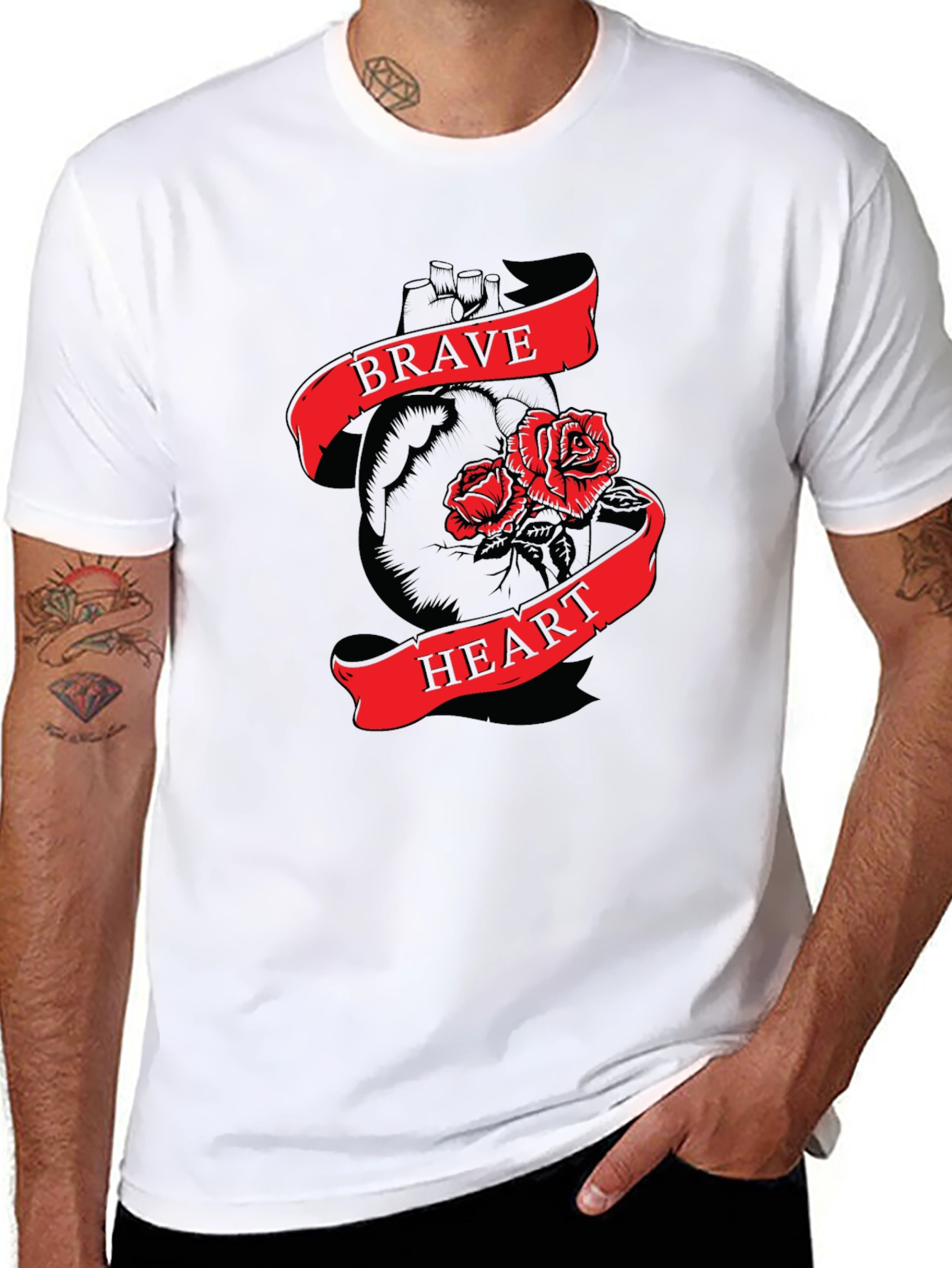 Black Brave Heart Graphic Tee - Men's Short Sleeve T-Shirt view 8