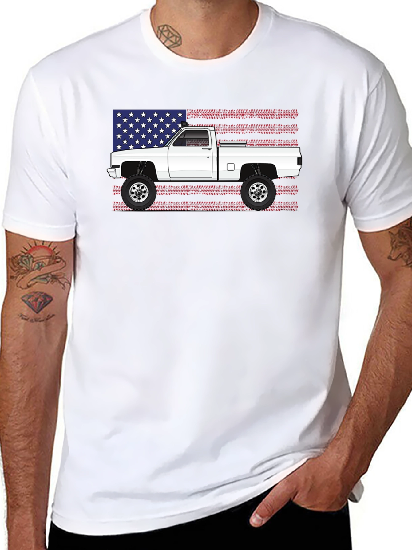 Black American Truck T-Shirt - Patriotic Design view 8