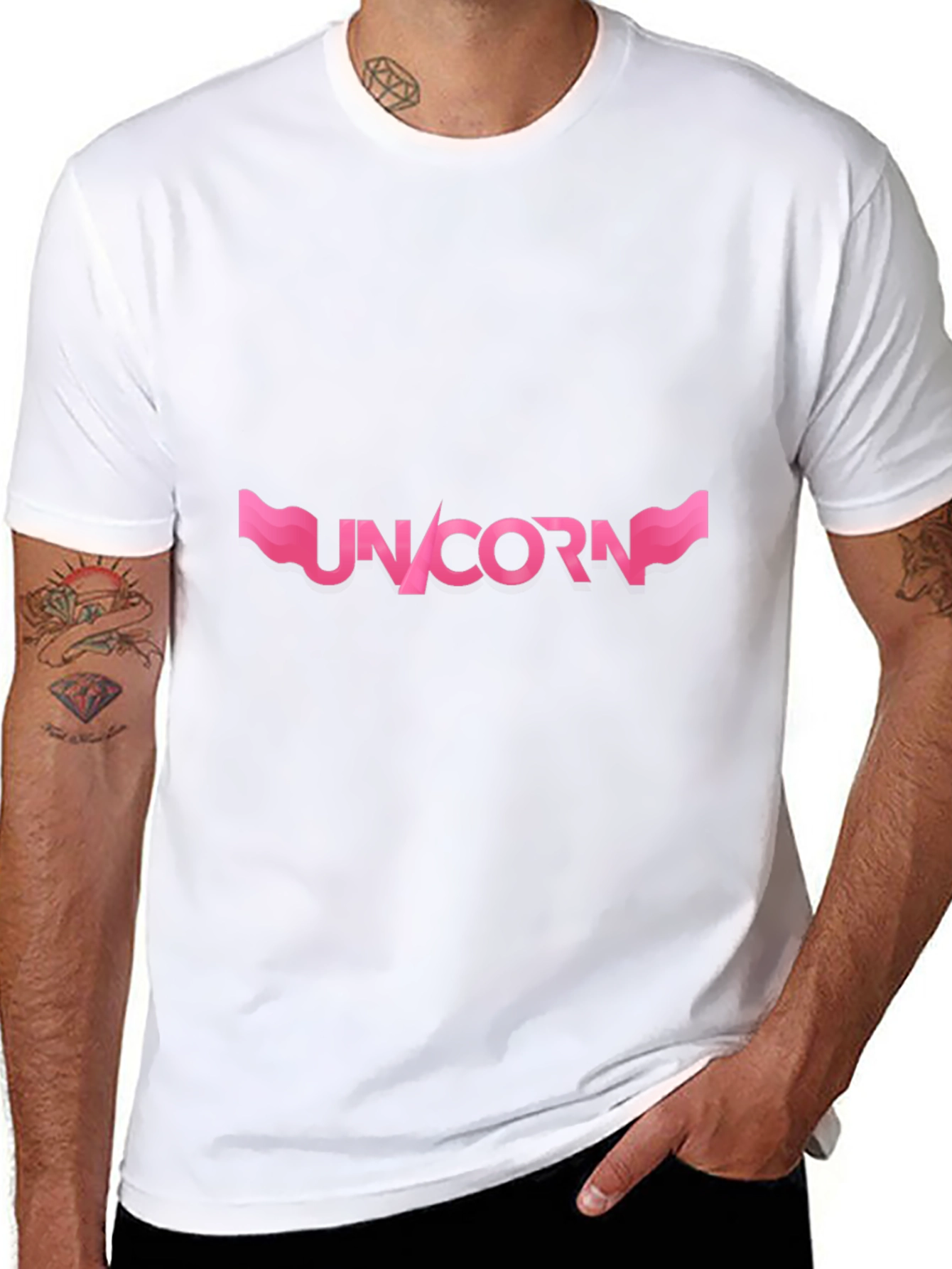 Black Unicorn Graphic T-Shirt - Pink Design on Black view 8