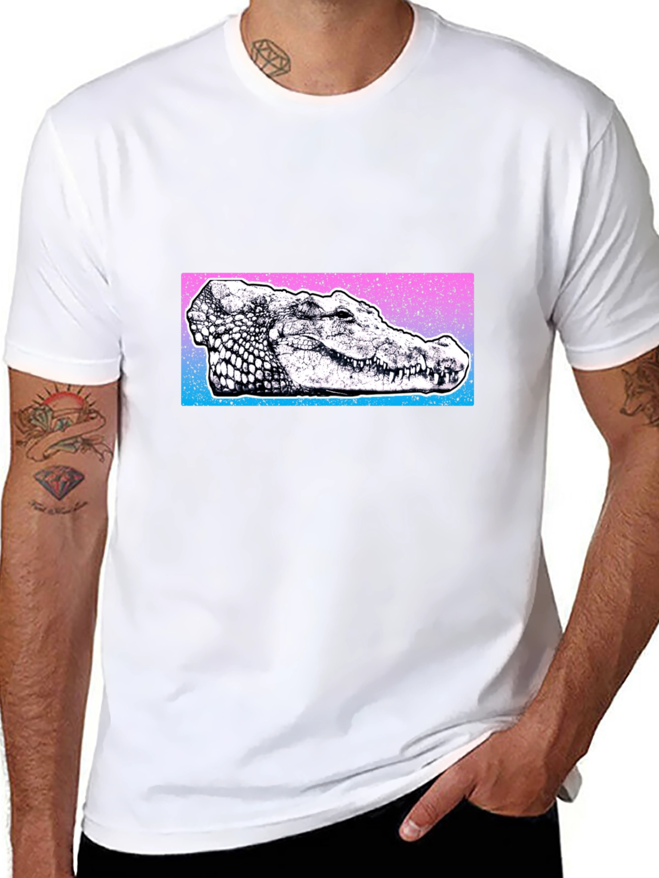 Black Cool Crocodile Graphic Tee - Black Cotton Blend view 8
