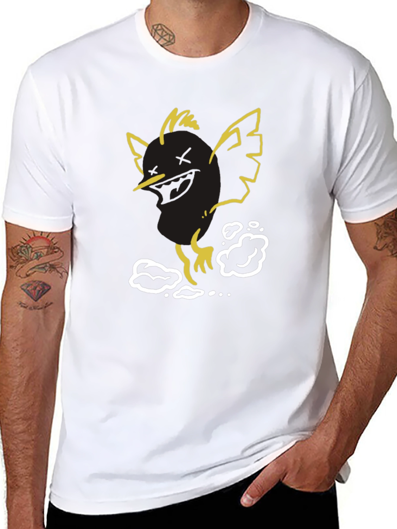 Black Cool Bird Graphic Tee - Black Cotton Blend view 8