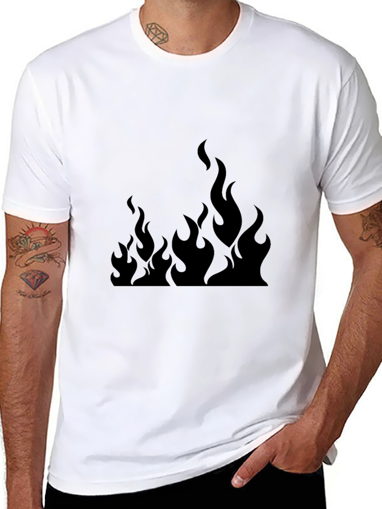 Black Men's Black T-Shirt with Fire Graphic view 8