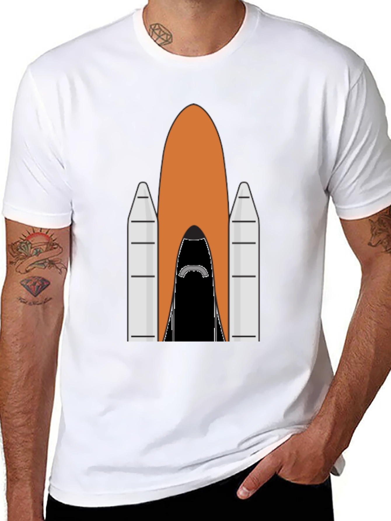 Black Rocket Ship Graphic Tee - Black Cotton T-Shirt view 8