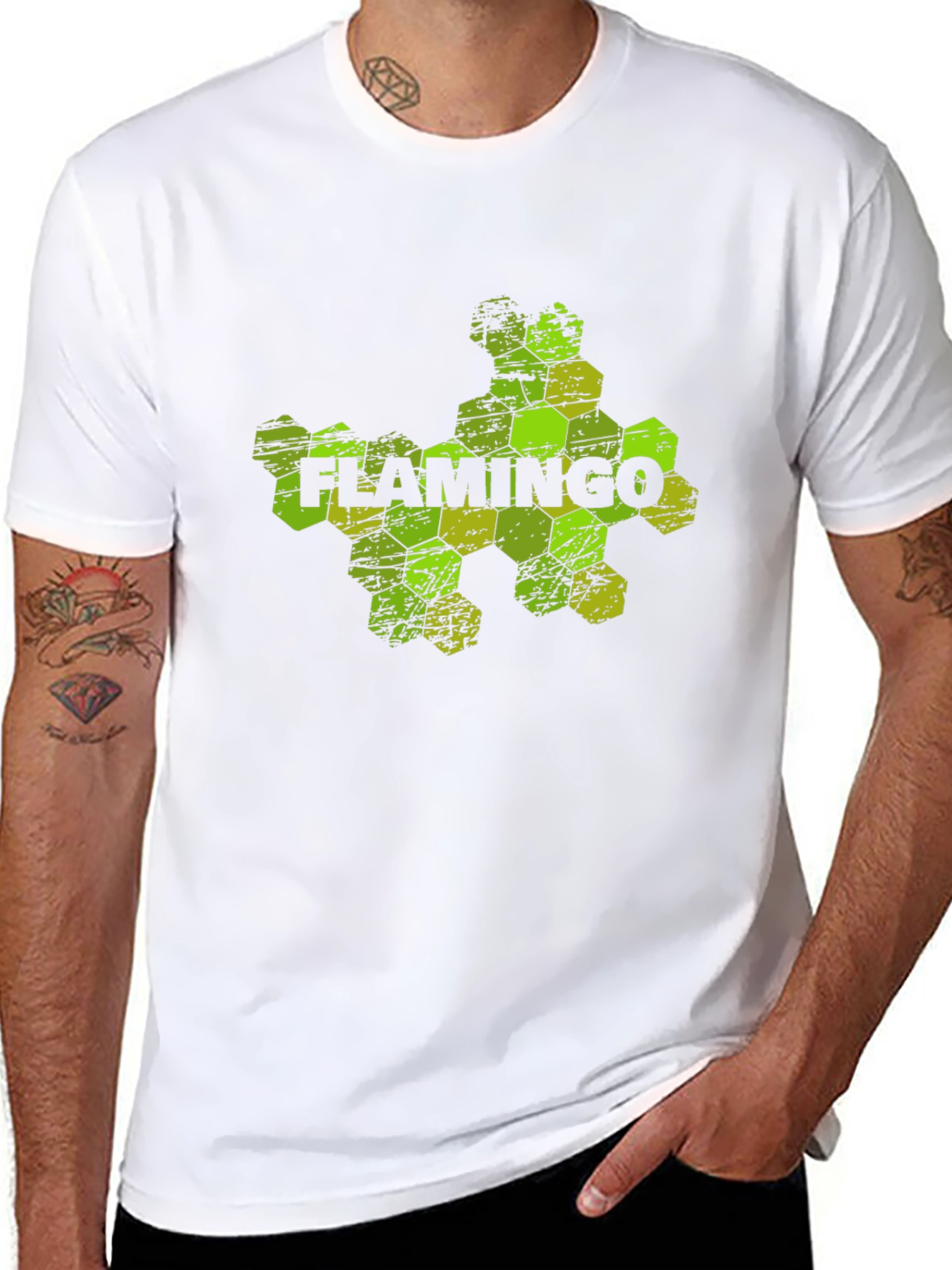 Black Flamingo Hexagon Graphic Black T-Shirt view 8