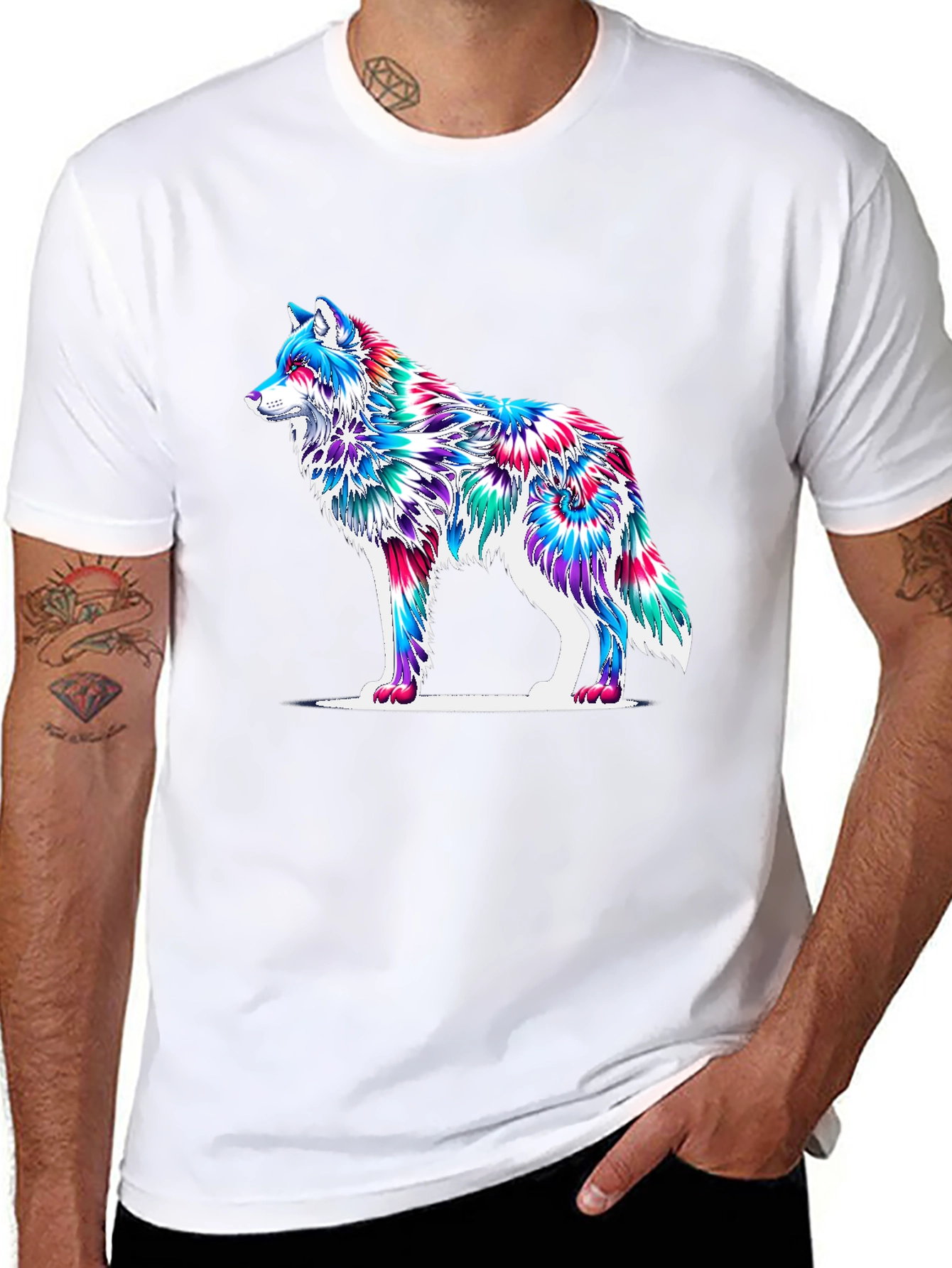 Black Psychedelic Wolf Graphic T-Shirt - Black view 8