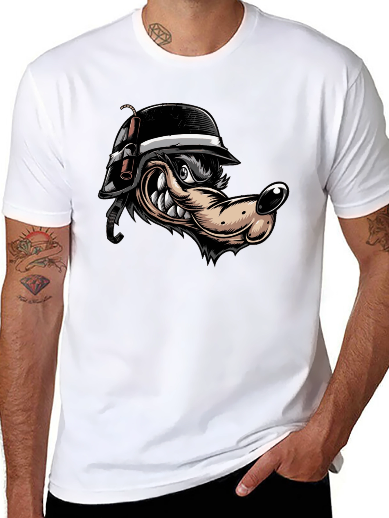 Black Black Wolf Cartoon Graphic T-Shirt view 8