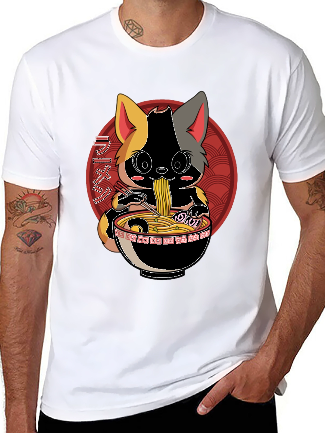 Black Ramen Cat T-Shirt - Anime Style view 8