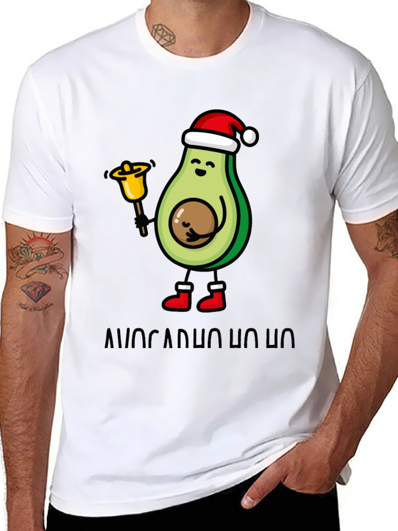 Black Festive Avocado Christmas T-Shirt view 8