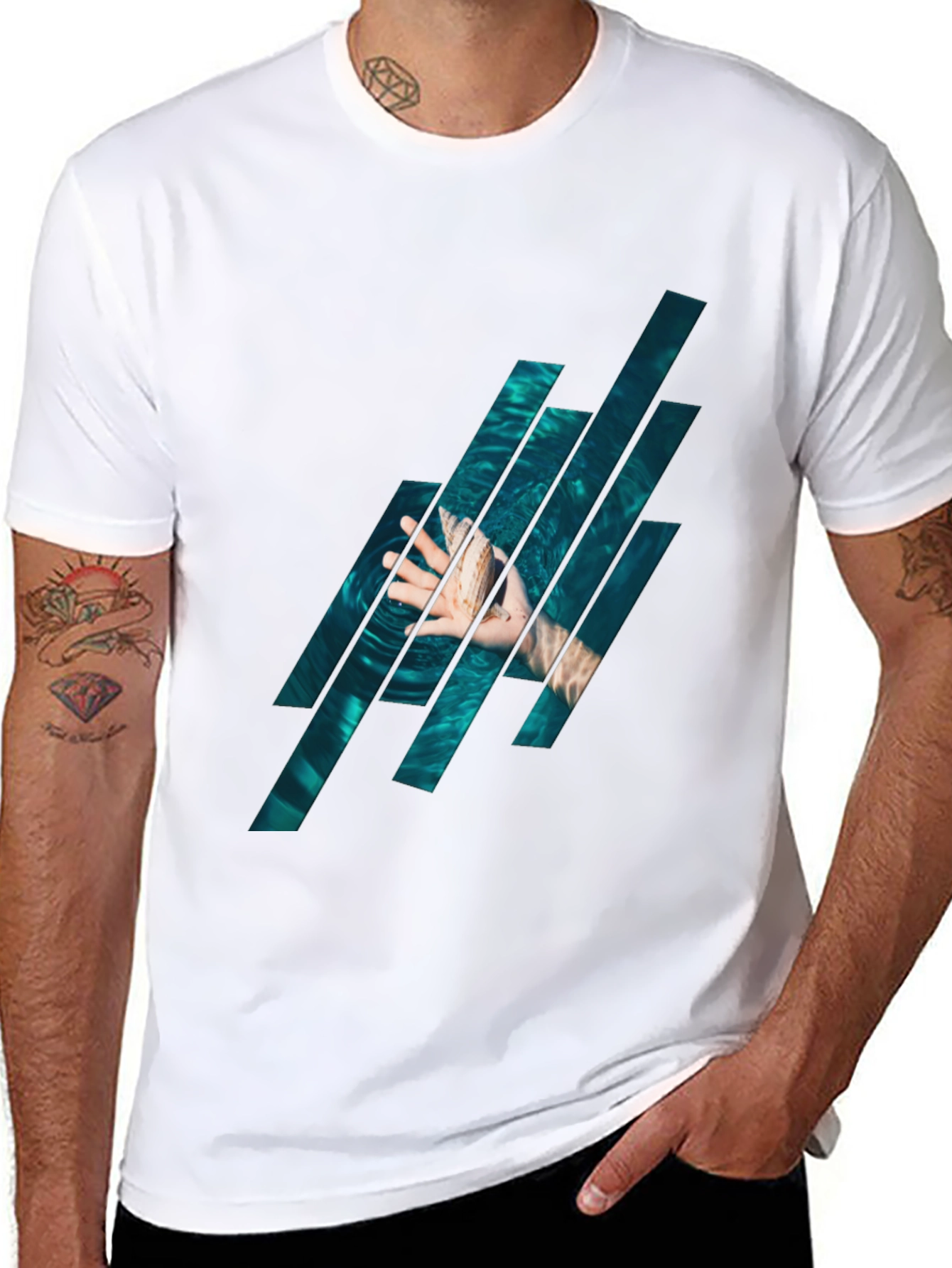 Black Abstract Water Graphic Black T-Shirt view 8