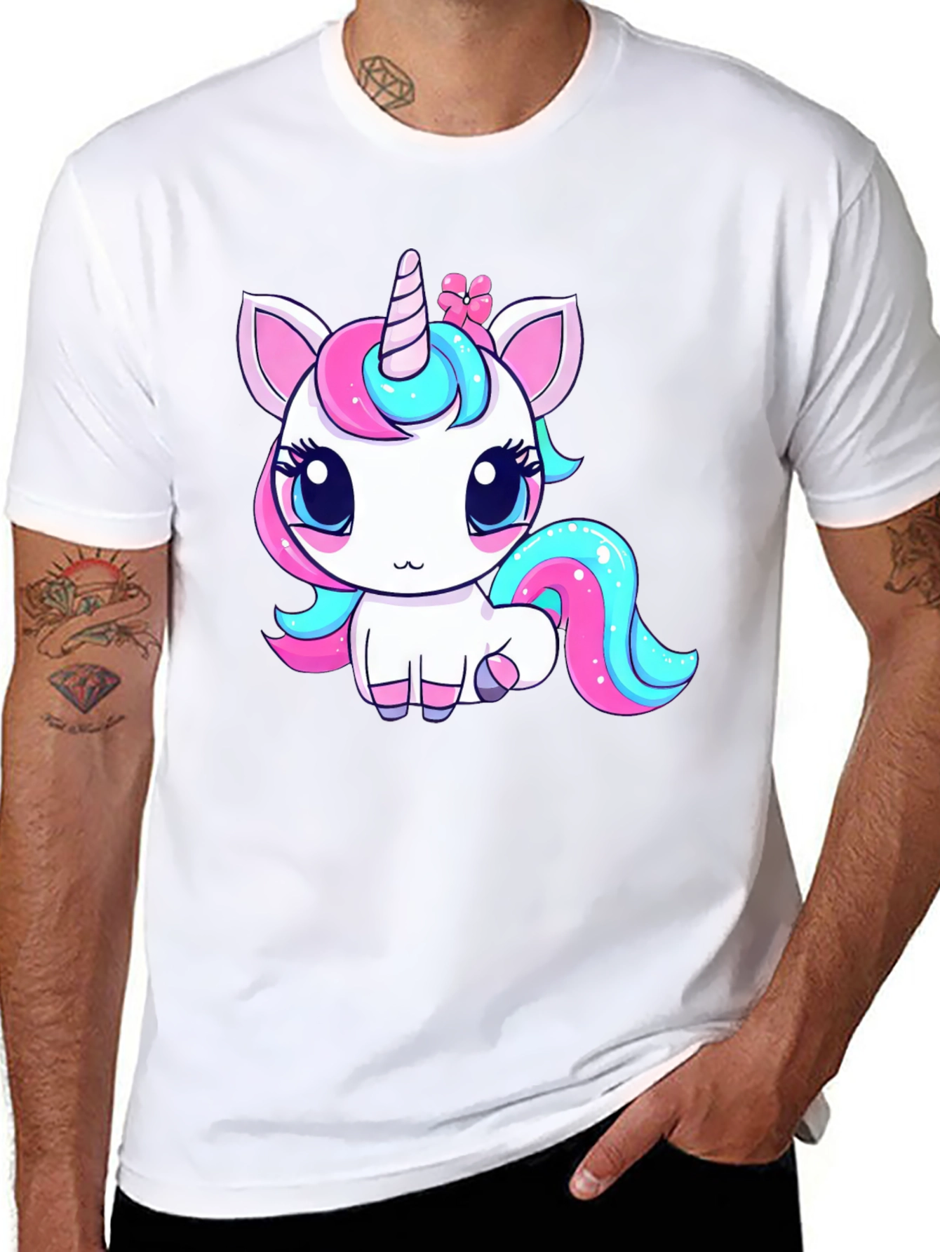Black Cute Cartoon Unicorn Black T-Shirt view 8