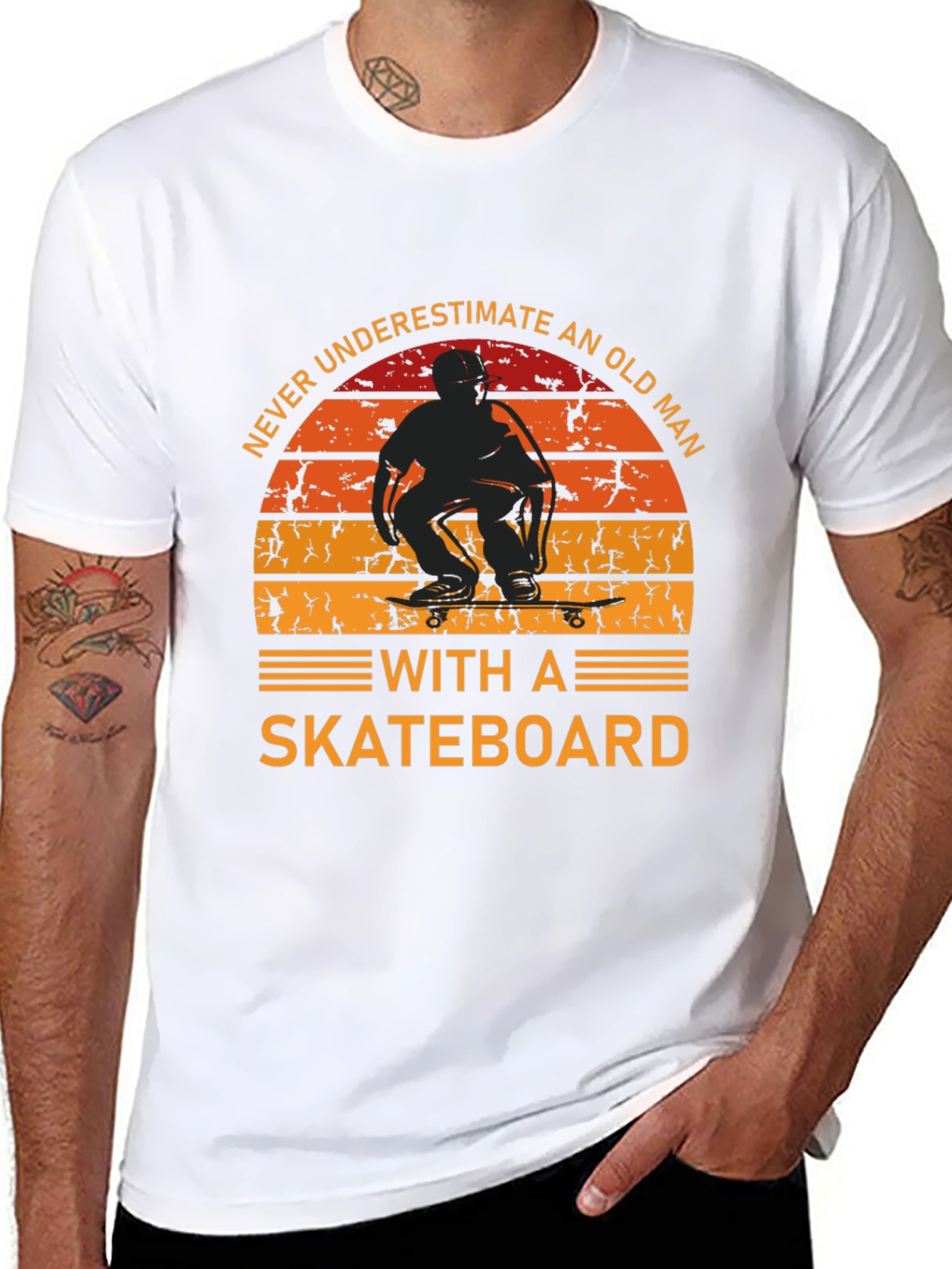 Black Never Underestimate An Old Man Skateboard T-Shirt view 8