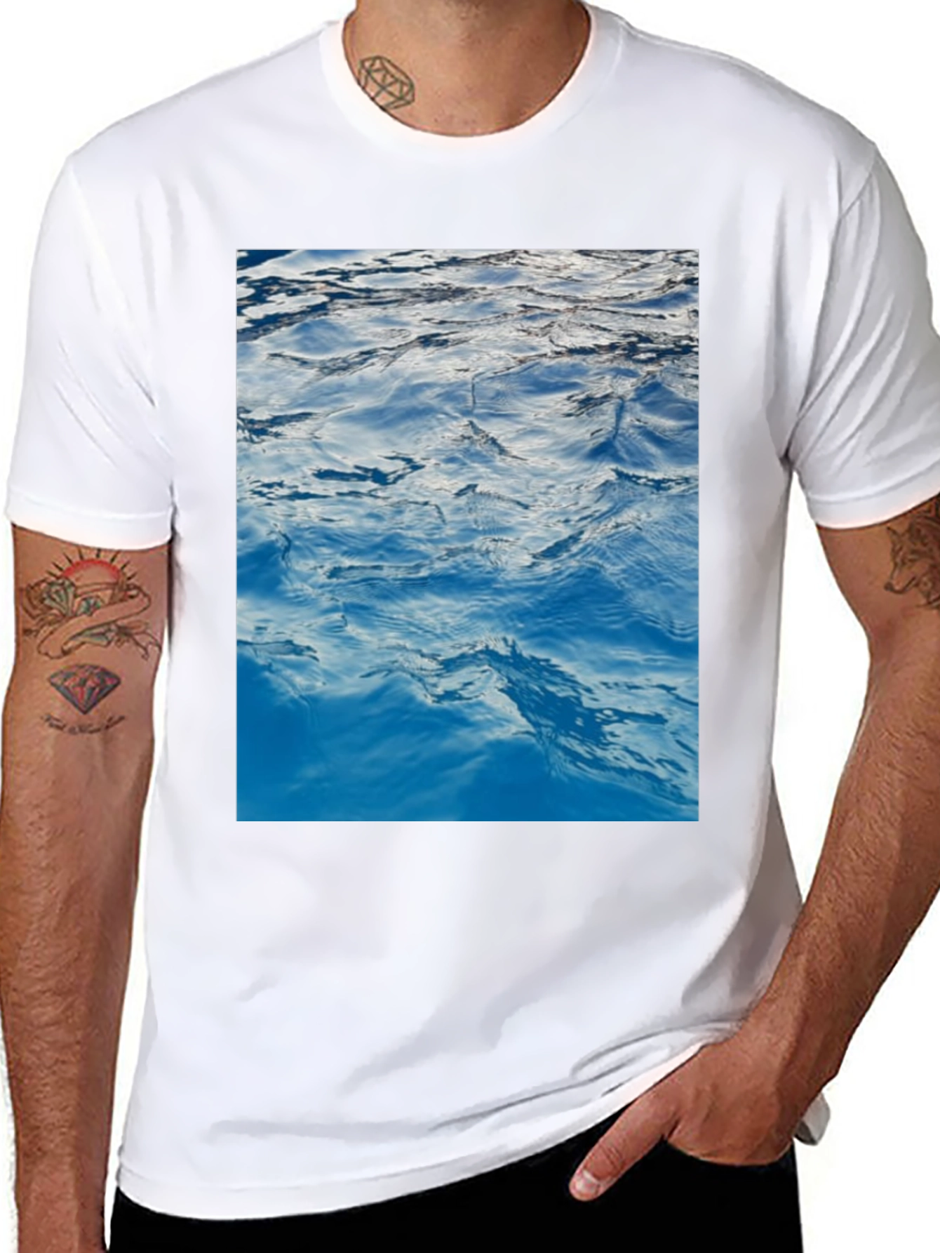 Black Ocean Waves Graphic Print Black T-Shirt view 8