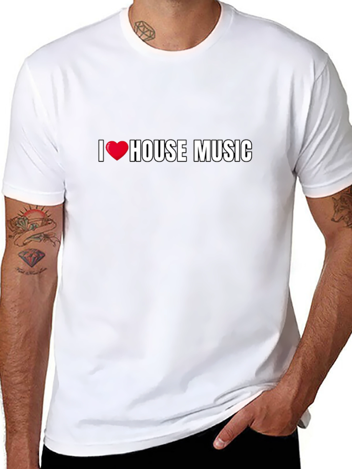 Black I Love House Music Black T-Shirt view 8