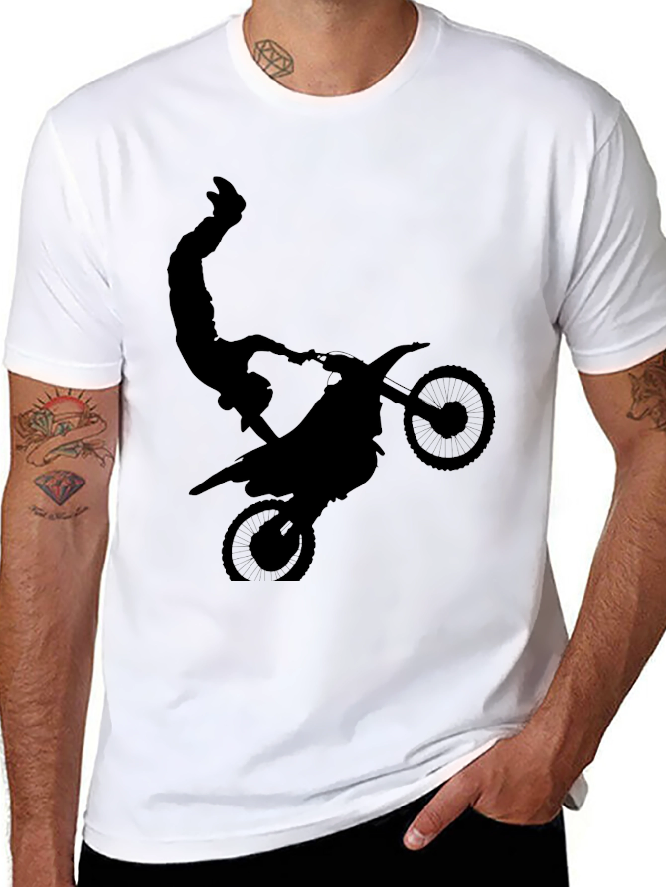 Black Black Motorcycle Stunt Graphic Tee view 8