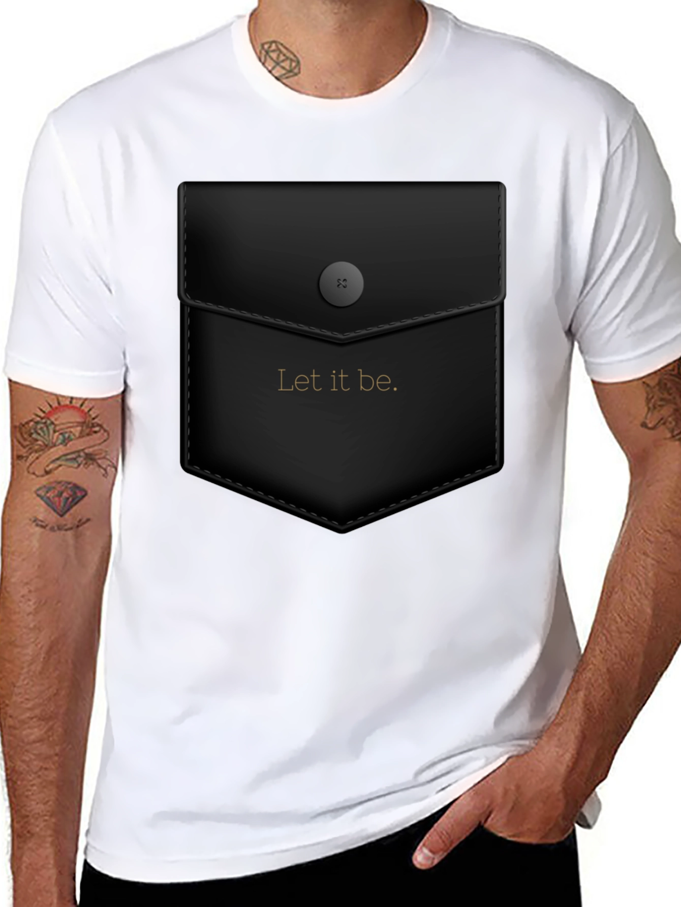 Black Let it Be Graphic Tee - Unique Faux Pocket Design view 8