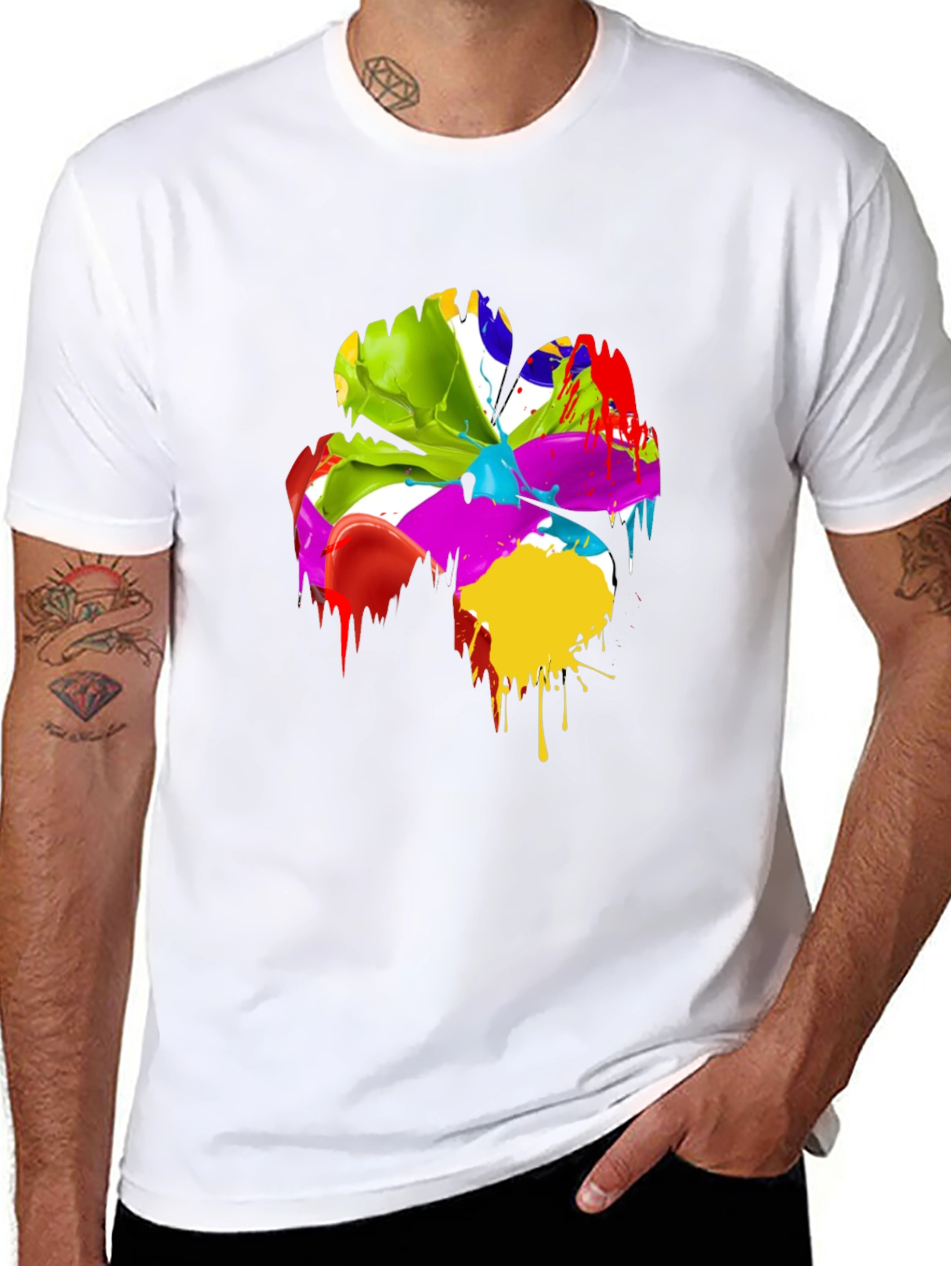 Black Abstract Paint Splatter Clover T-Shirt view 8