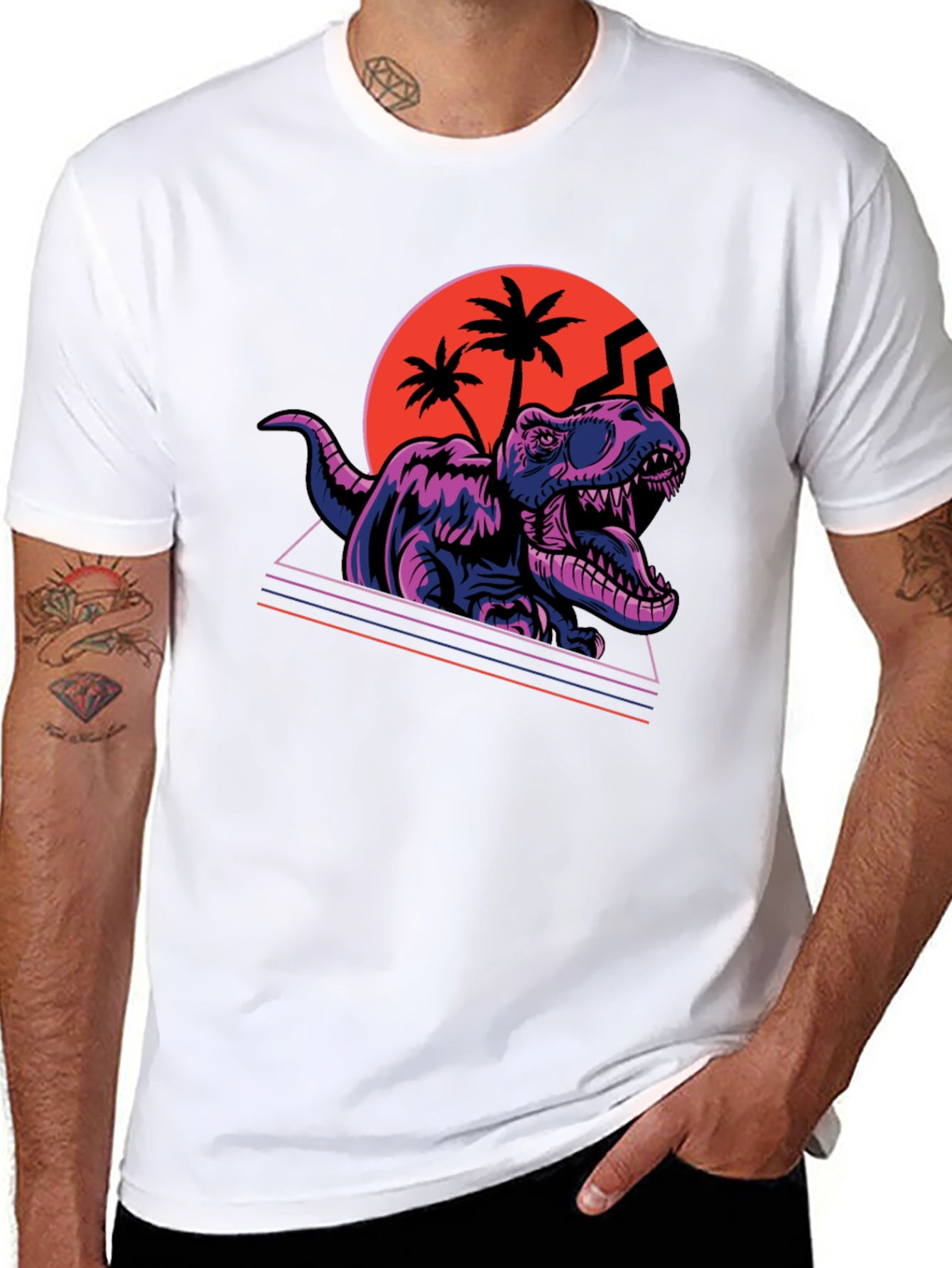 Black Retro Dinosaur T-Shirt - Synthwave Rex Tee view 8